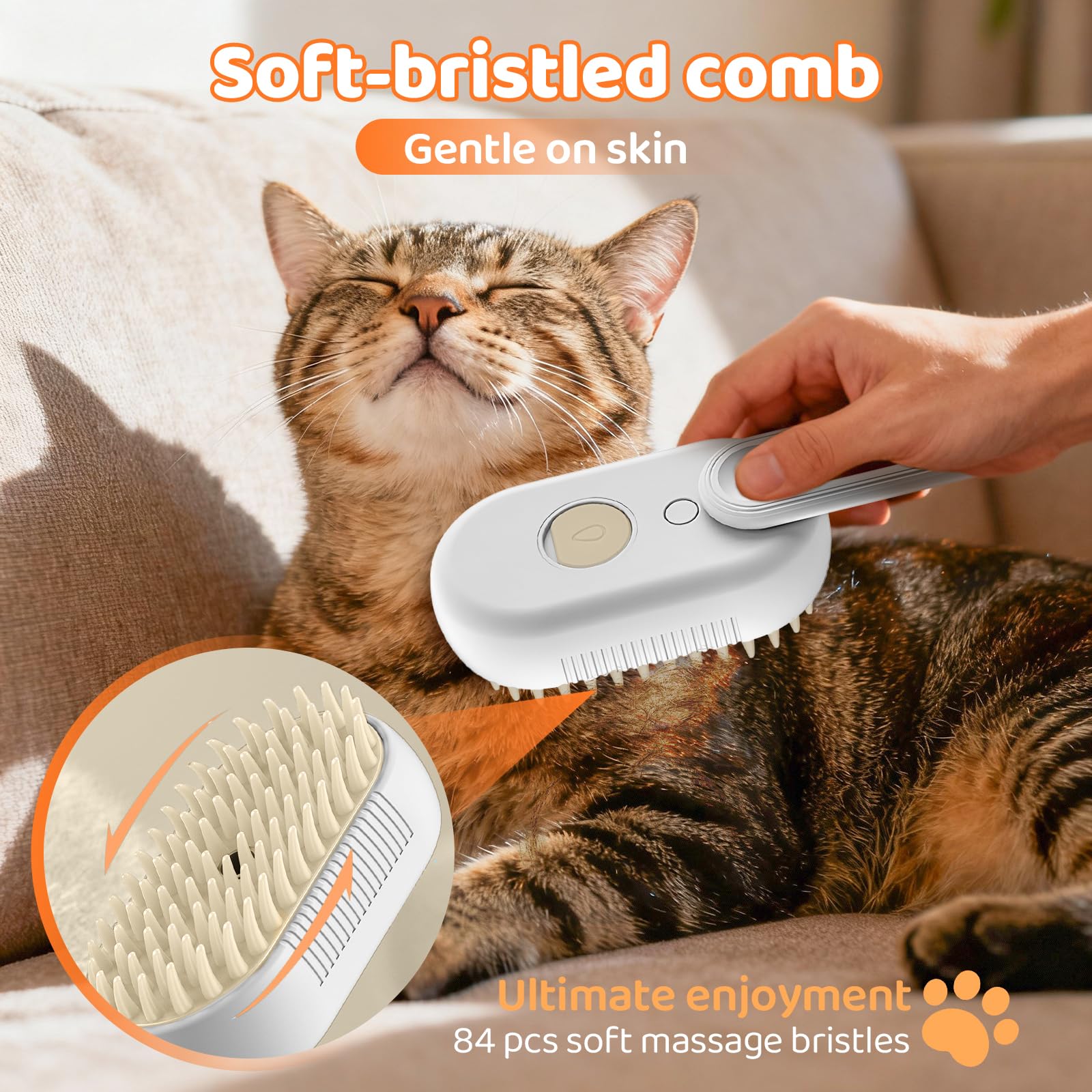 Dampfbürste für Hunde, Katzenbürste mit Dampf Silikon, Katzenbürste Kurzhaar mit Klappbarer Griff mit Wassertank, Massage, Pflege Und Haarentfernung, für Katzen und Hunde (Weißer)