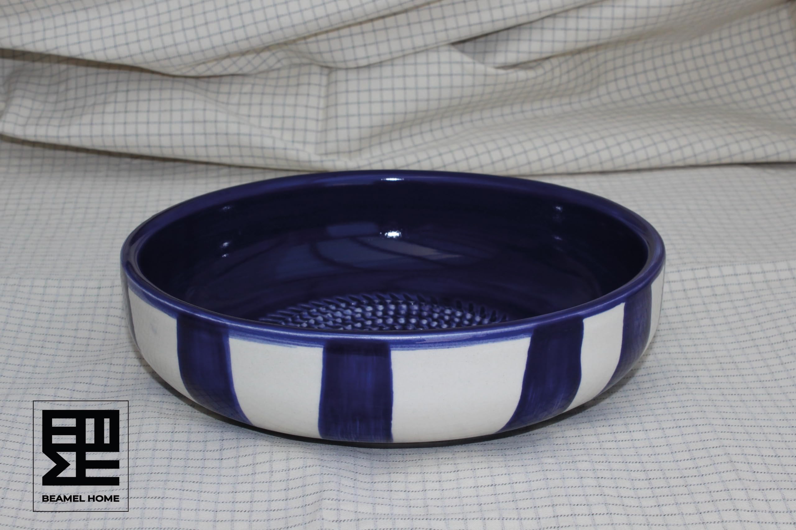 Plato Rallador Cerámica Hecho A Mano Diseño Decorativo Utensilio Cocina Arte Funcional Vajilla Artesanal (Costa Azul, Grande)