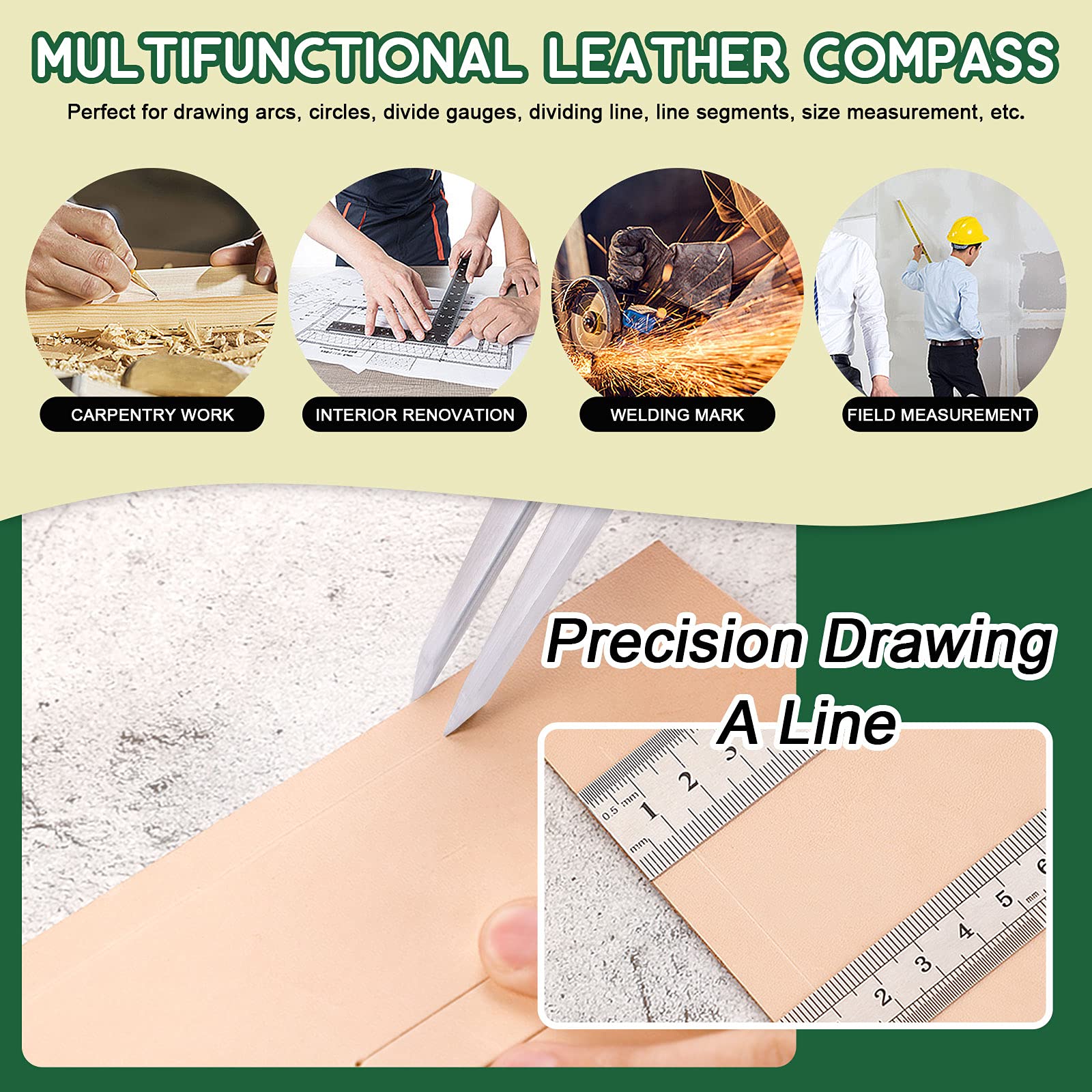 Keadic Professionelle Leder Arbeitswerkzeug Set enthalten Leder Schneidwerkzeug,4mm Schnürung Nähen Punch Set und verstellbarer Trennflügel Kompass, Lederkraft Kits für Leder Handwerk machen DIY Nähen