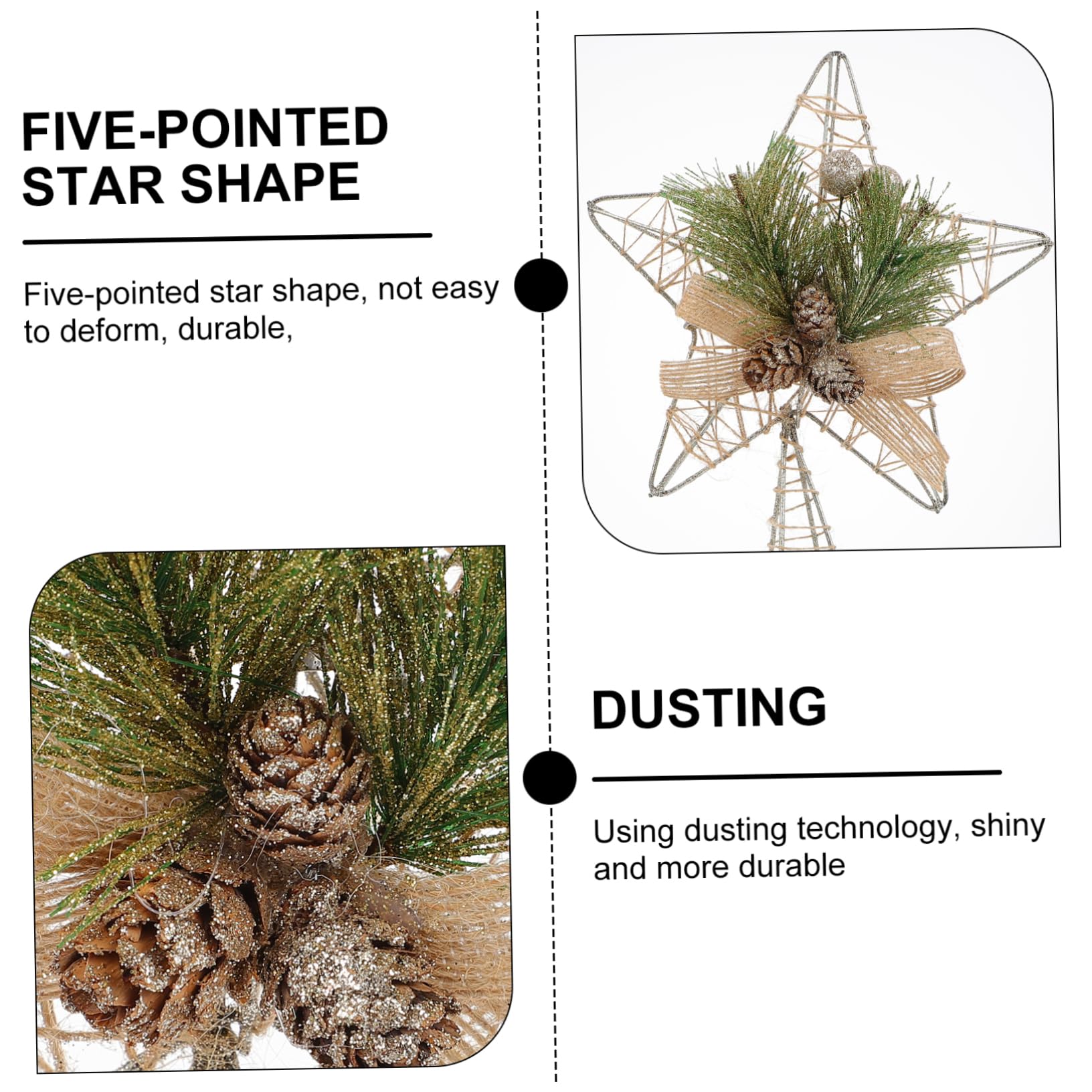 MAGICLULU 3 Pièces Étoile De Sapin De Noël De l'arbre Étoilé De Bethléem Haut De Forme d'arbre De Noël Décorations Dorées Décorations De Décor De Accessoires Le Fer Creux