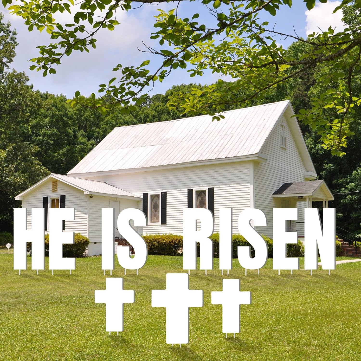 12 Pcs He Is Risen Yard Sign Easter Outdoor Decorations 24 Inches Tall, Religious Christian Cross Easter Yard Stakes Waterproof Church Decor for Outside Lawn Garden Pathway Holiday Party