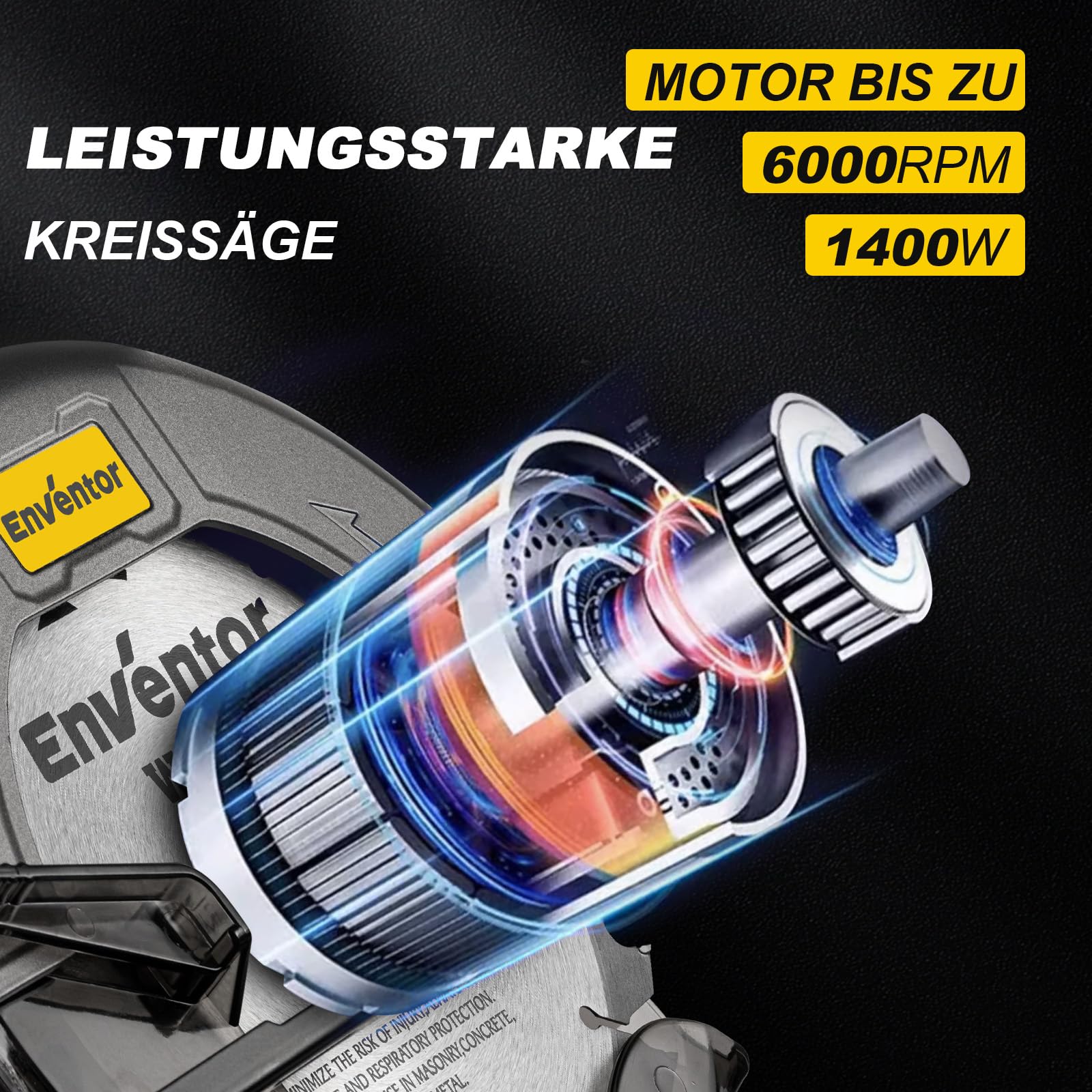 ENVENTOR Kreissäge, 1400W, Reiner Kupfermotor, 1 Sägeblätter(185mm, 24T)