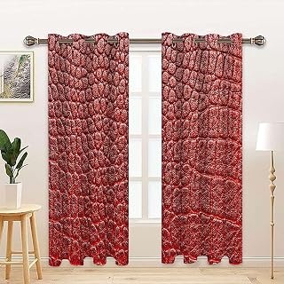 MizuH Animal Print Noise Reduction Thermal Insulated Grommet Drapes Room Darkening Crocodile Skin Designer Themed Art 2 Panels 53W x 85L lnch Brown