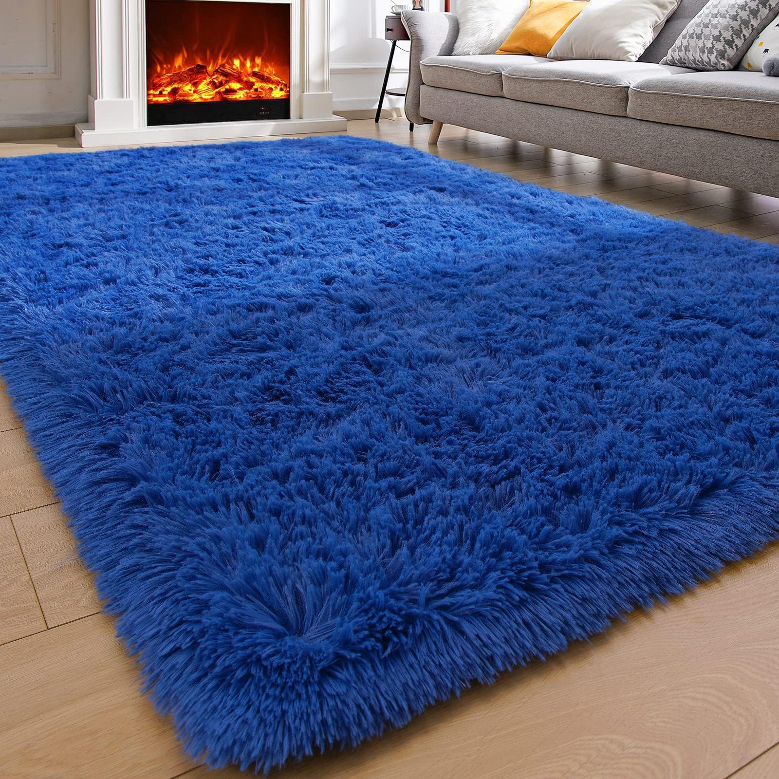Comeet Soft Living Room Area Rug for Bedroom, No Slip Plush Fluffy Rugs-Fuzzy Comfy Rug, Indoor Floor Rug Shaggy Plush Carpets for Kids Girls Boys Dorm Nursery, 4x6 Navy Blue