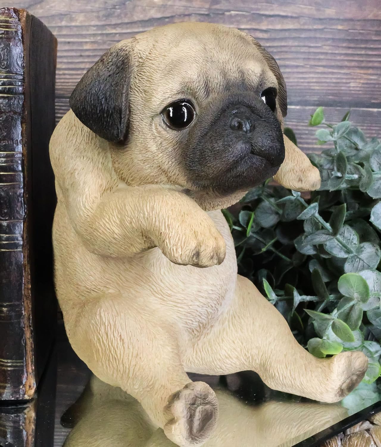 Ebros Lifelike Pot Pal Hanging Pug Puppy Pooch Dog Statue 6.5" Tall with Glass Eyes Hand Painted Realistic Pugs Pedigree Dogs Decor Figurine Animal Pet Sculpture Garden Patio Decorative