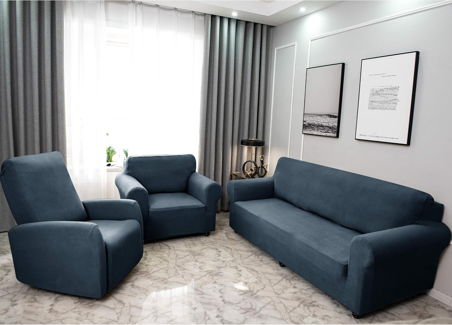 Obytex Stretch Sofa Cover Soft and Comfortable Upgrade Pattern Couch Covers Dog Cat Pet Slipcovers Furniture Protectors (Large, Navy)