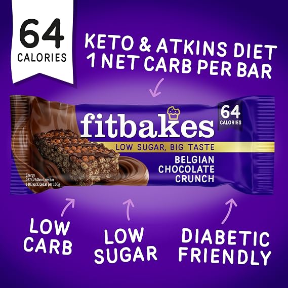 Fit bakes Belgian Chocolate Mini Bars, 1 Net Carb, Keto, Diabetic, 12x19g | Diabetic Chocolate, Low Carb Keto Snack, 64 Calories Low Calorie Bar, Low Sugar, No Added Sugar, Crunch Cake, Fitbakes