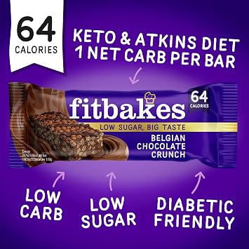 Fit bakes Belgian Chocolate Mini Bars, 1 Net Carb, Keto, Diabetic, 12x19g | Diabetic Chocolate, Low Carb Keto Snack, 64 Calories Low Calorie Bar, Low Sugar, No Added Sugar, Crunch Cake, Fitbakes