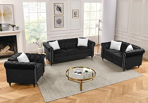 3 piece black sofa set