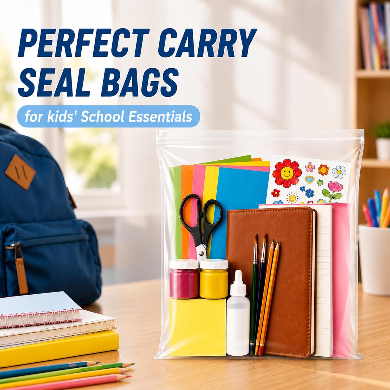 3 Gallon Zippered Plastic Storage Bags, 16" x 18" Clear Reusable Bags, 2-Mil Thick, For Clothes, Travel, Moving & Organizing, 15 Packs