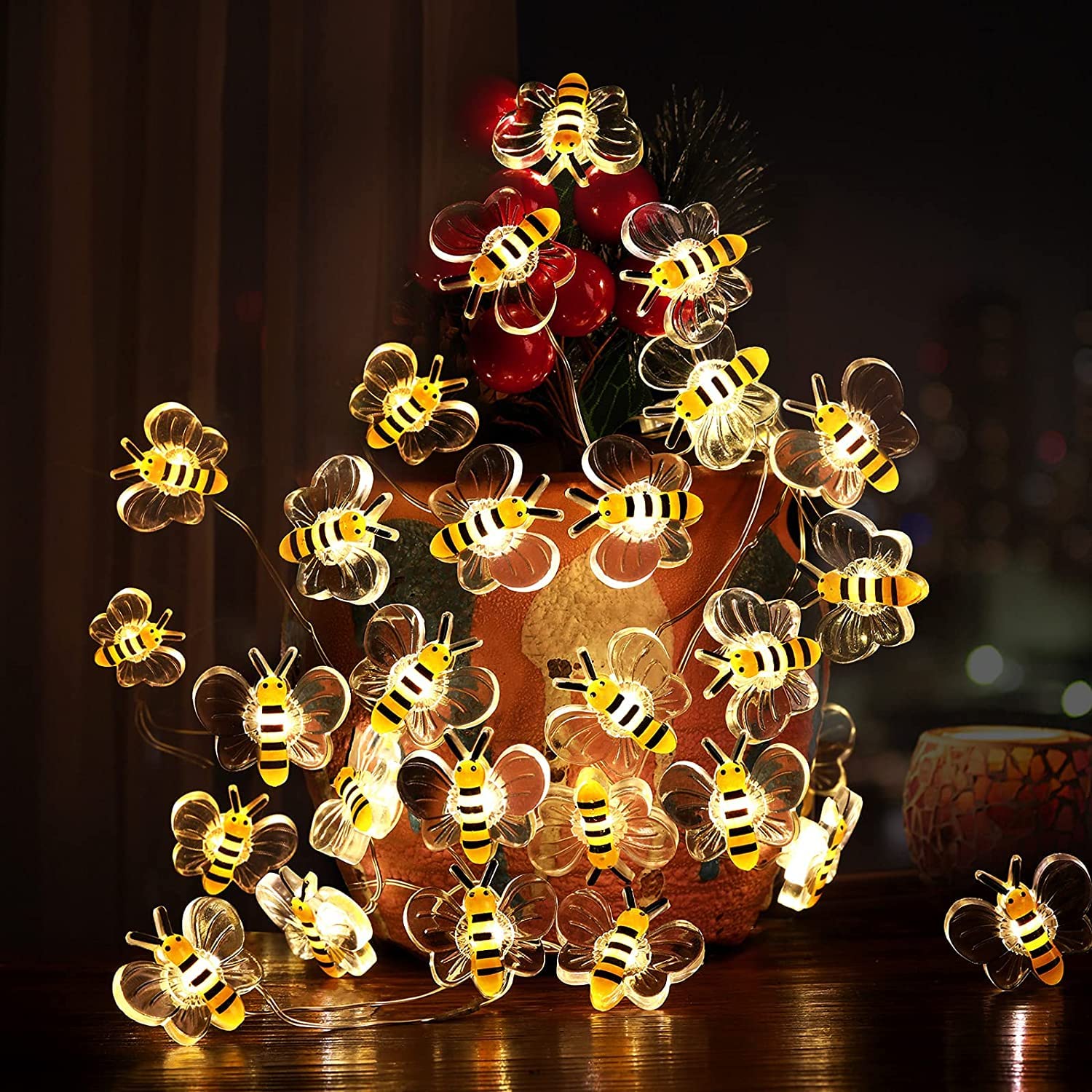 Honeybee Fairy Decor String Lights, Coquimbo 10ft 30 Honeybee LED String Lights for Fairy Decor, Flexible Bee Decorative String Lights for Bedroom, Living Room, Plants, Patios, Party, Wedding, Xmas - Honeybee