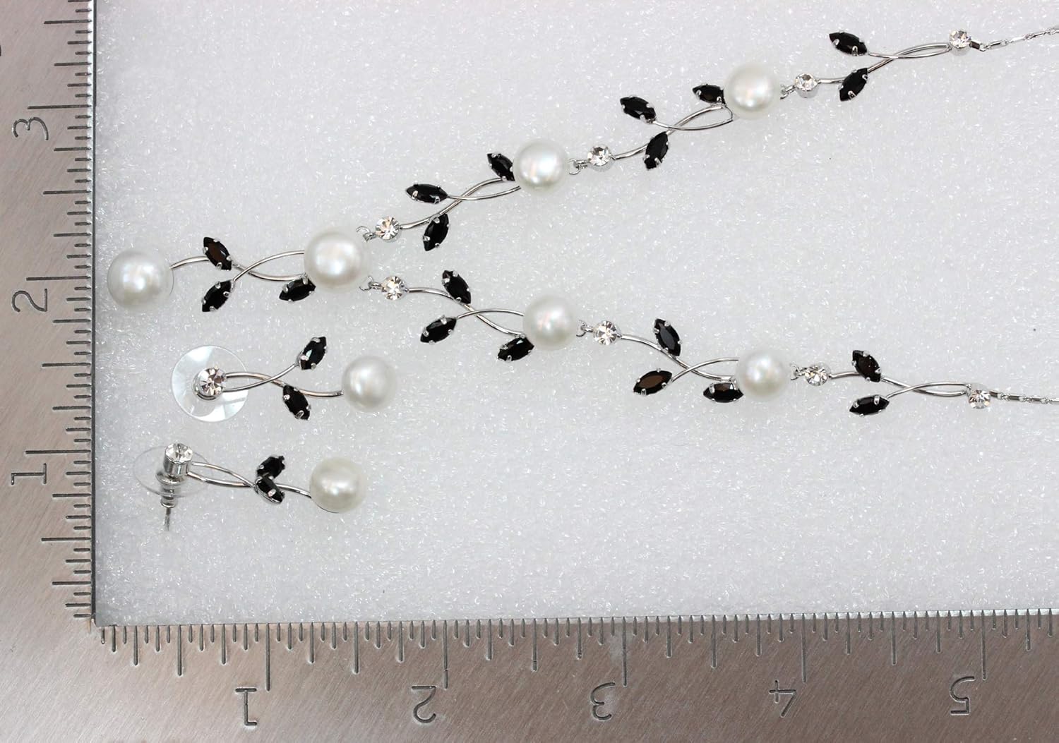 Faship Gorgeous CZ Crystal Genuine Freshwater Pearls Floral Necklace Earrings Set - Image 5