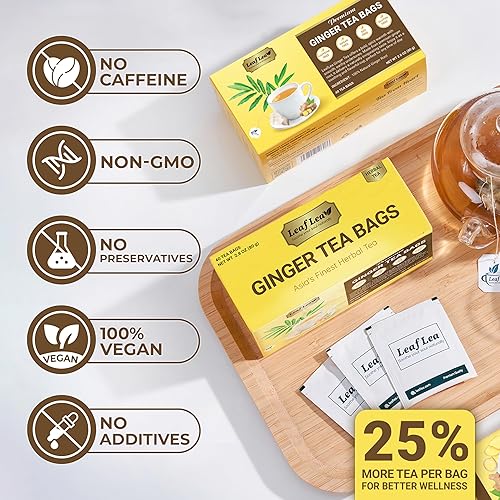 Miniatura 4 de LeafLea - Té de raíz de jengibre puro, picante, reconfortante, favorece digestión, salud inmunológica, sin cafeína, sin azúcar ni OMG, vegano, 160