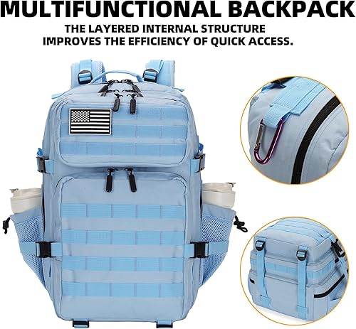 Miniatura 5 de Mochila casual ligera para hombres y mujeres, mochila de viaje grande impermeable para exteriores con sistema Molle, mochilas expandibles, Azul (Sky