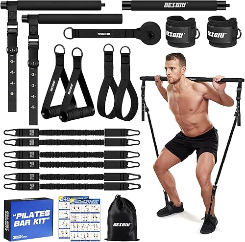 Pilates Bar Kit with Resistance Bands for Working Out, 210lbs Heavy Resistance Bands with Handles, Pilates Equipment with Resistance Band Bar for