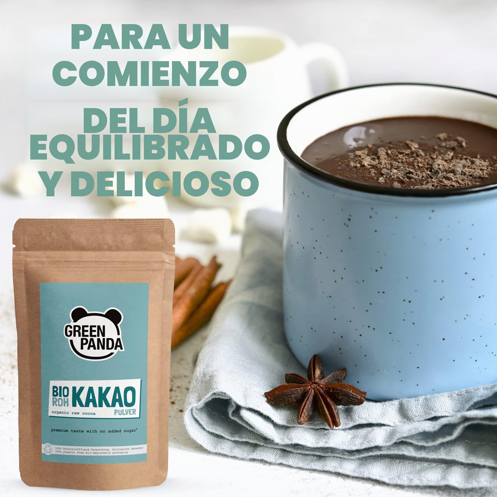 Cacao puro en polvo orgánico de los mejores granos de cacao, cacao en polvo sin azúcar y sin grasa, probado y certificado en laboratorio, Green Panda (1kg (Paquete de 1))