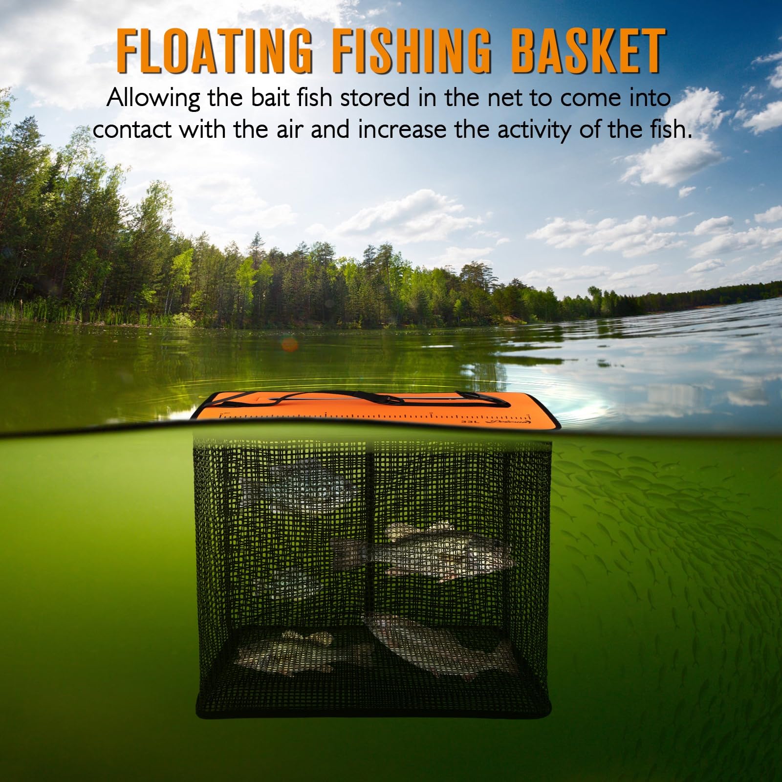 Dovesun Panier de Pêche Flottant, Filet à Poisson Pliable et Portable - Séchage Rapide en Caoutchouc Enduit - Cage de Stockage d'Appâts de Pêche 3.5-10 Gallons
