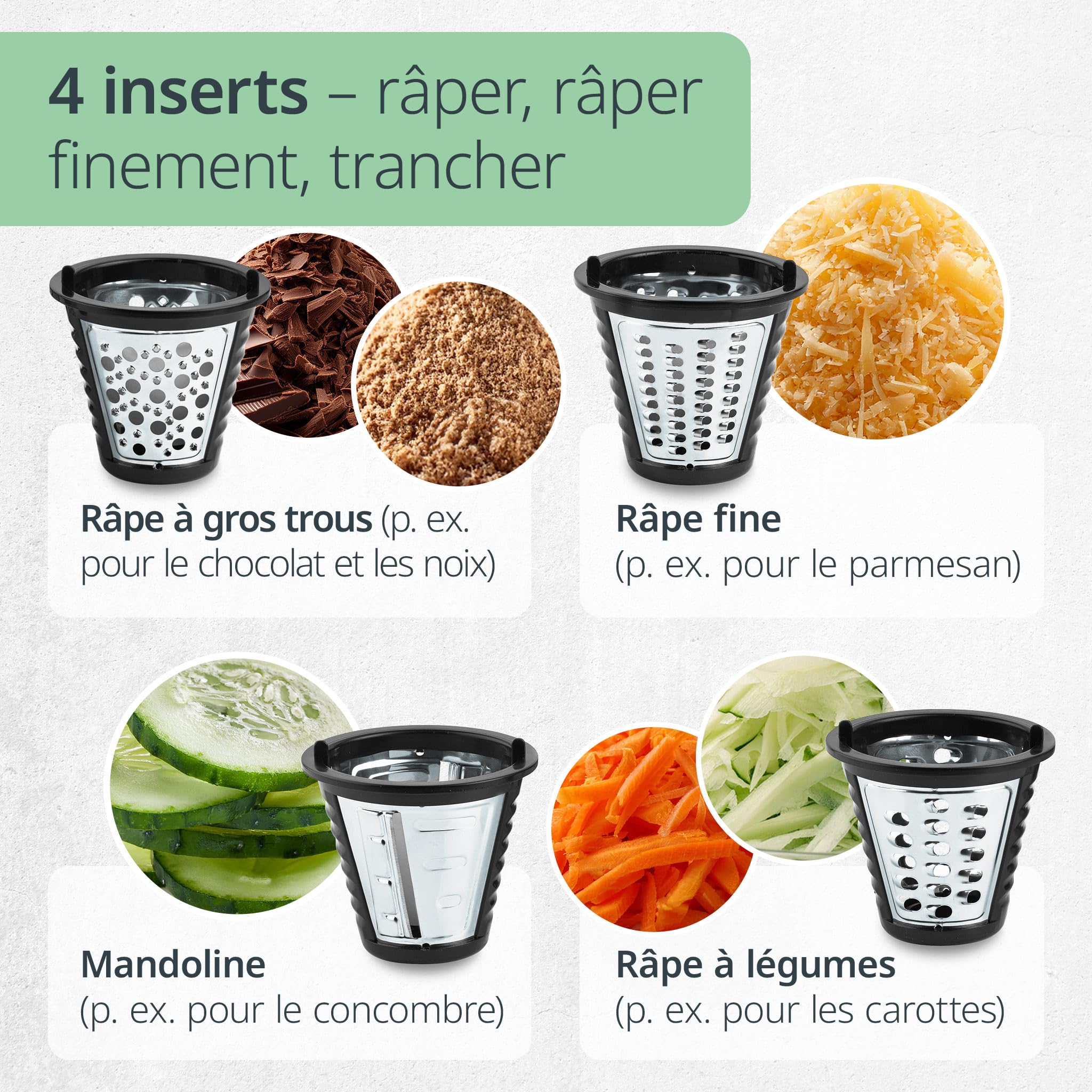 Râpe électrique ADE KA1802 – 500W, Inox, Pour Légumes Et Fromage – Neuf
