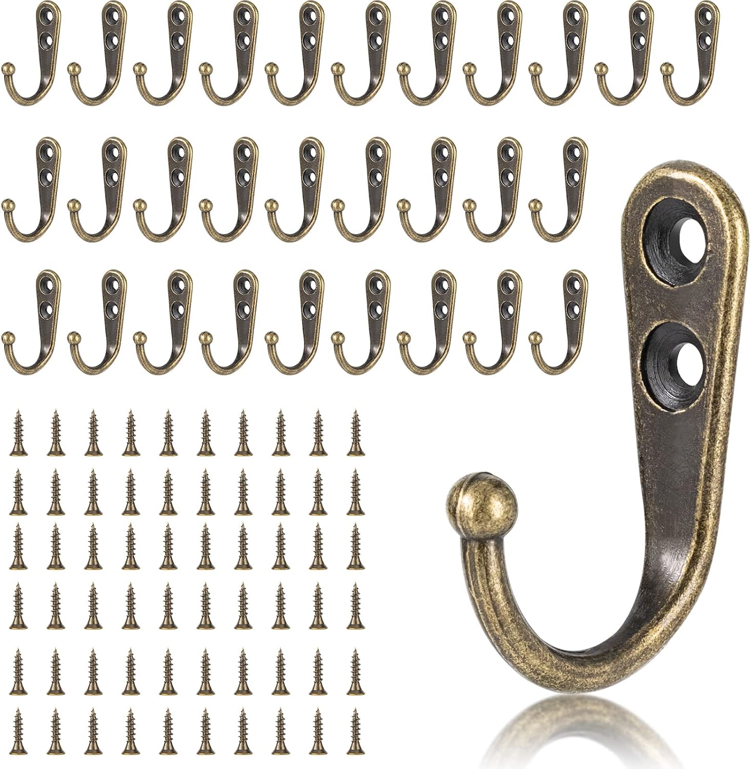 30 Pieces Large Wall Mounted Coat Hook Robe Hooks Cloth Hanger Coat Hanger Coat Hooks Rustic Hooks and 60 Pieces Screws for Bath Kitchen Garage Single Coat Hanger (Bronze)