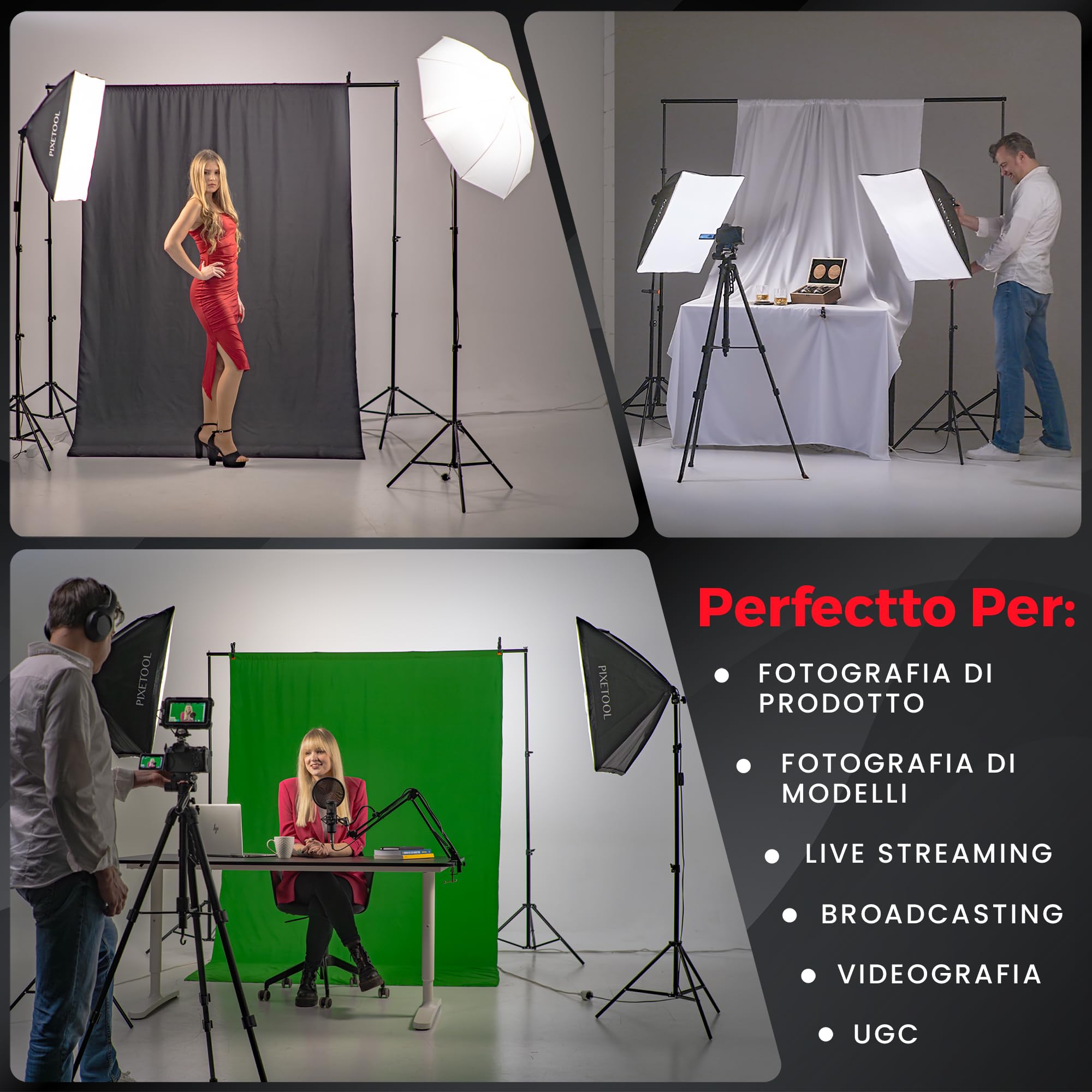 Set Softbox per Studio Fotografico - 2 Softbox 70x50 cm, 2 Luci a LED 4800 Lumen 3000-6000K - Luce Fotografica - Kit di Illuminazione – Lampada Fotografica