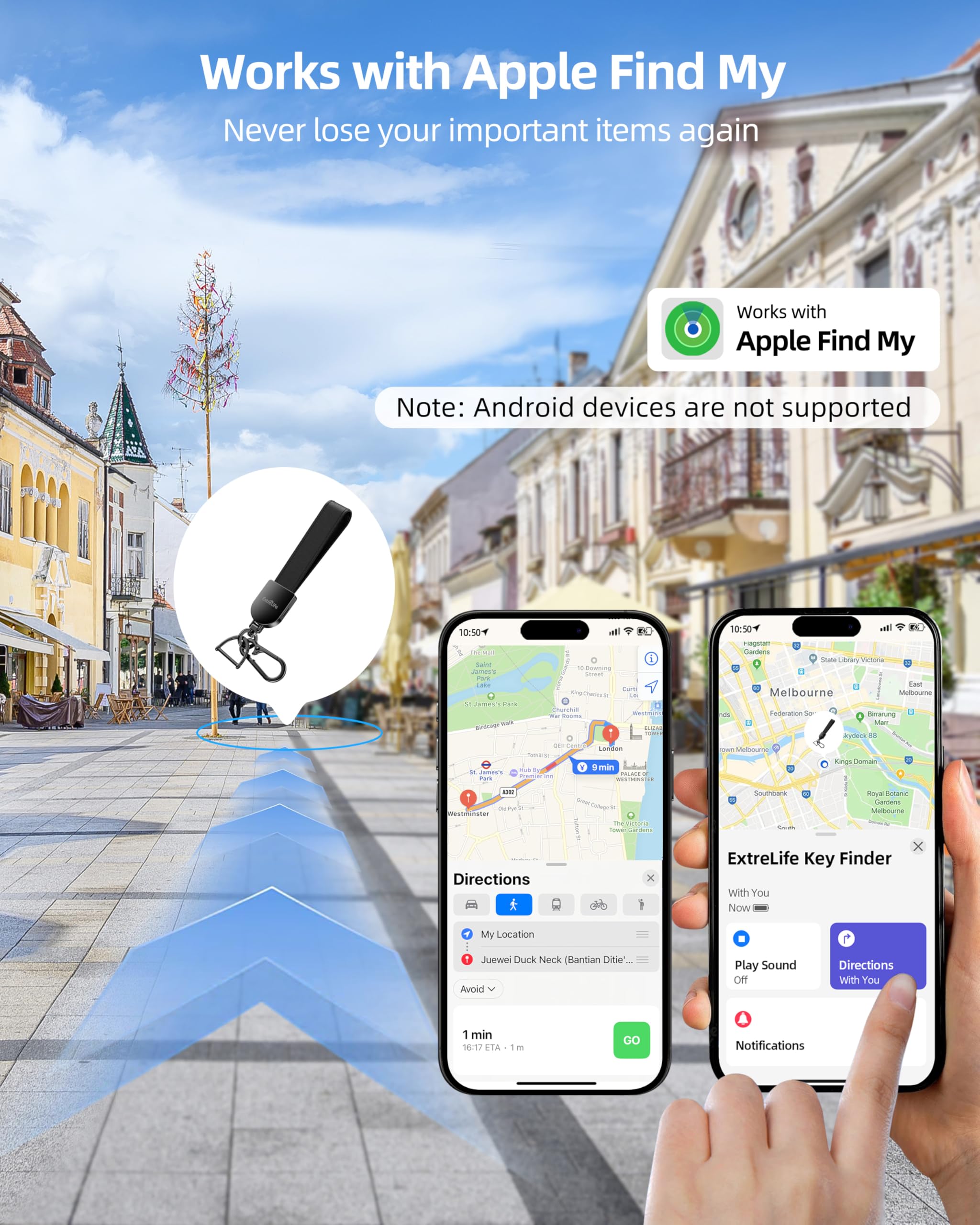 Portachiavi in pelle, funziona con Apple Find My, con localizzatore GPS | Portachiavi per auto per donne e uomini, portachiavi per auto, anti-smarrimento, ricaricabile, nero