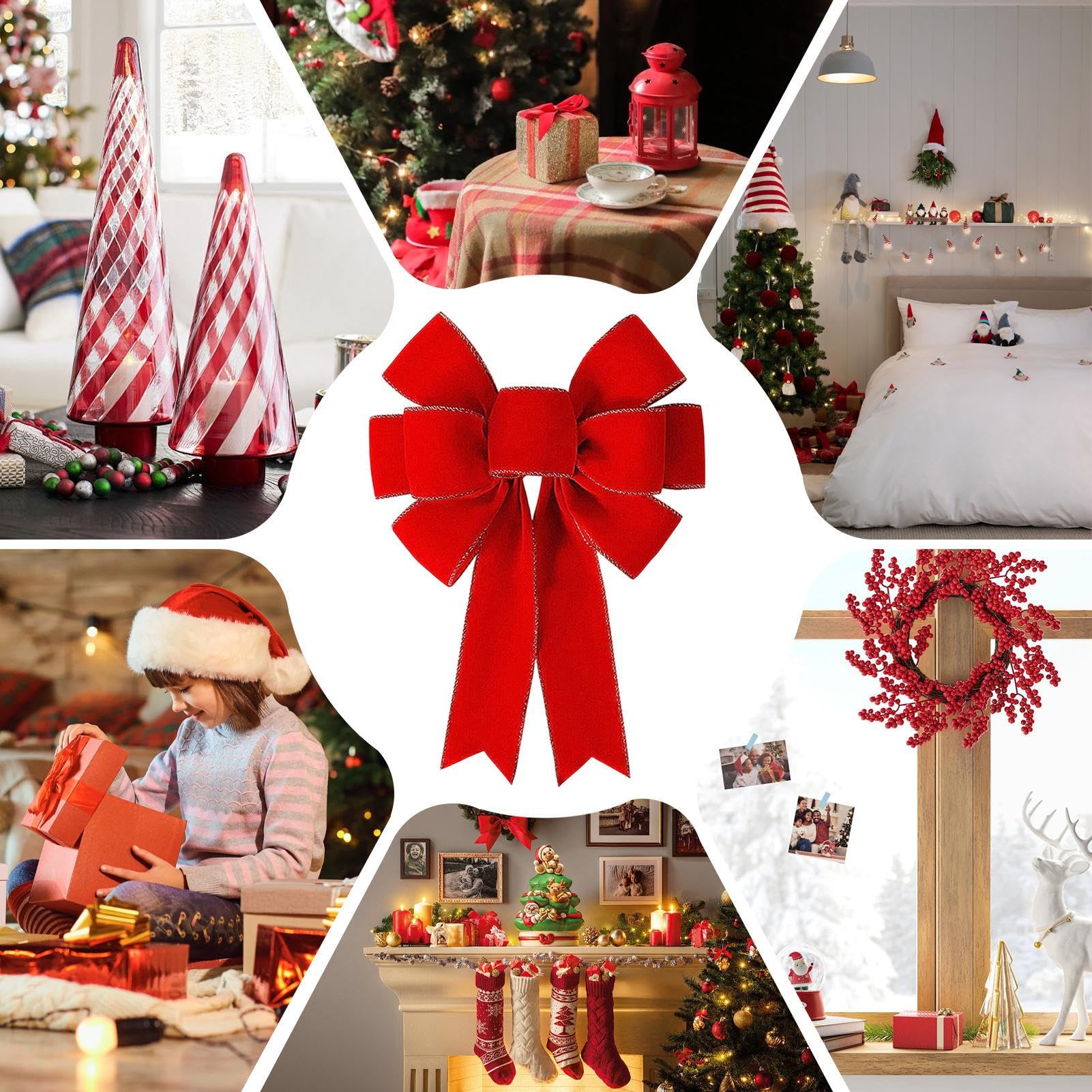 PH PandaHall Fiocchi Di Natale Rossi – 6 Pezzi, 22x28 Cm, In PVC E Tessuto, Per Albero E Ghirlande