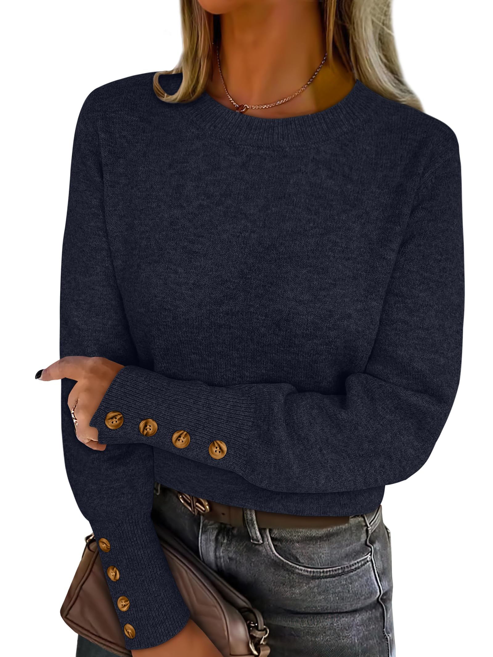 ANRABESS Sweaters for Women Long Sleeve Crewneck Casual Loose Wool Blend Soft Knit Pullover Tops 2025 Fall Fashion