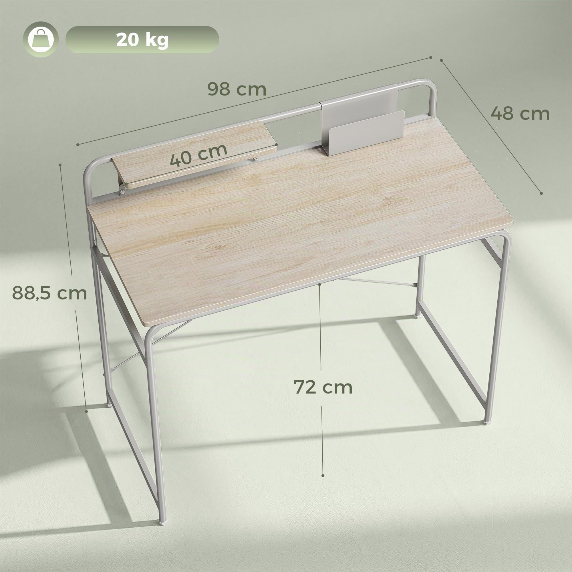 HOMCOM Escritorio con Estante y Estructura de Metal 98x48x88,5 cm Roble | Mesa de Escritorio Moderno, Fácil Montaje, para Oficina en Casa, Dormitorio, Espacios Pequeños