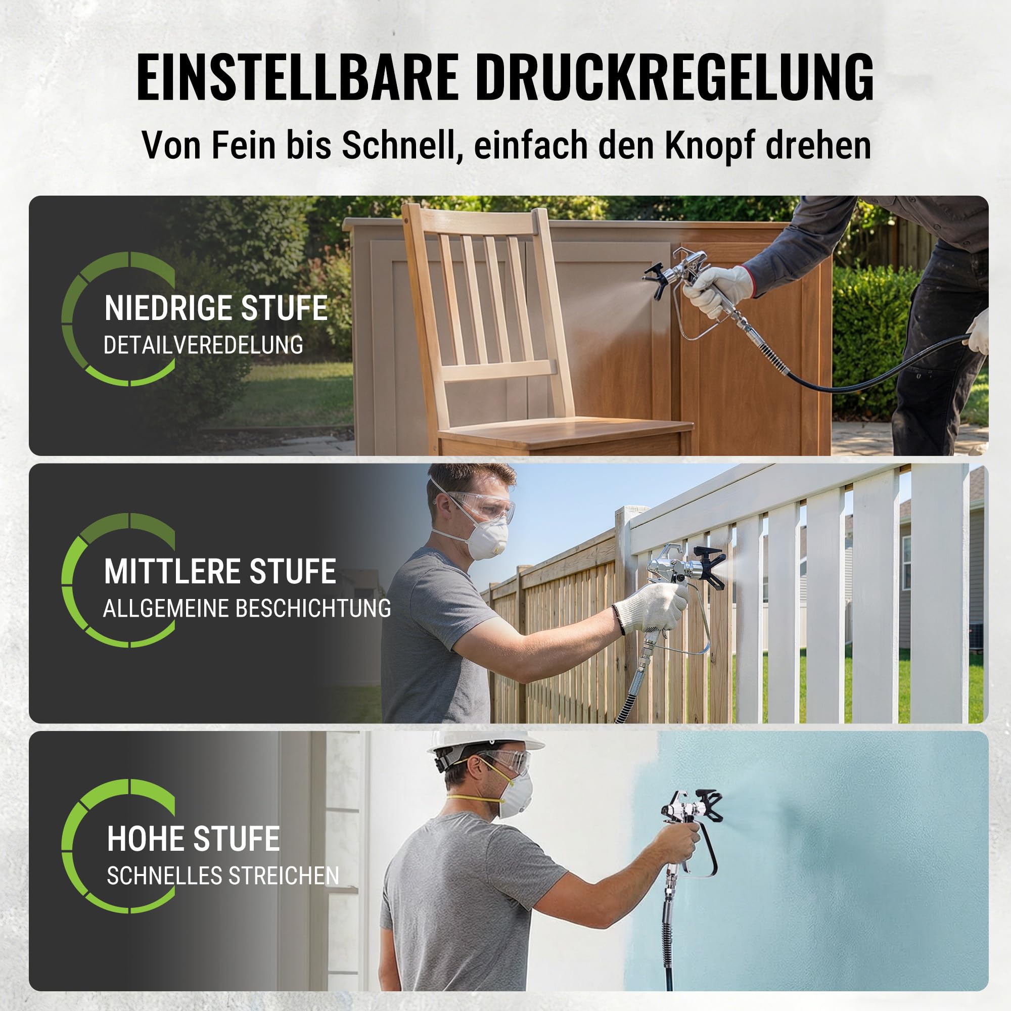 WORKPRO 700 W Airless Farbsprühsystem, Airless Farbsprühgerät mit 3 Verstellbaren Druckstufen, Ideal für Innen- und Außenräume, Fördermenge 1,2 l/min, Max. Druck 200 Bar