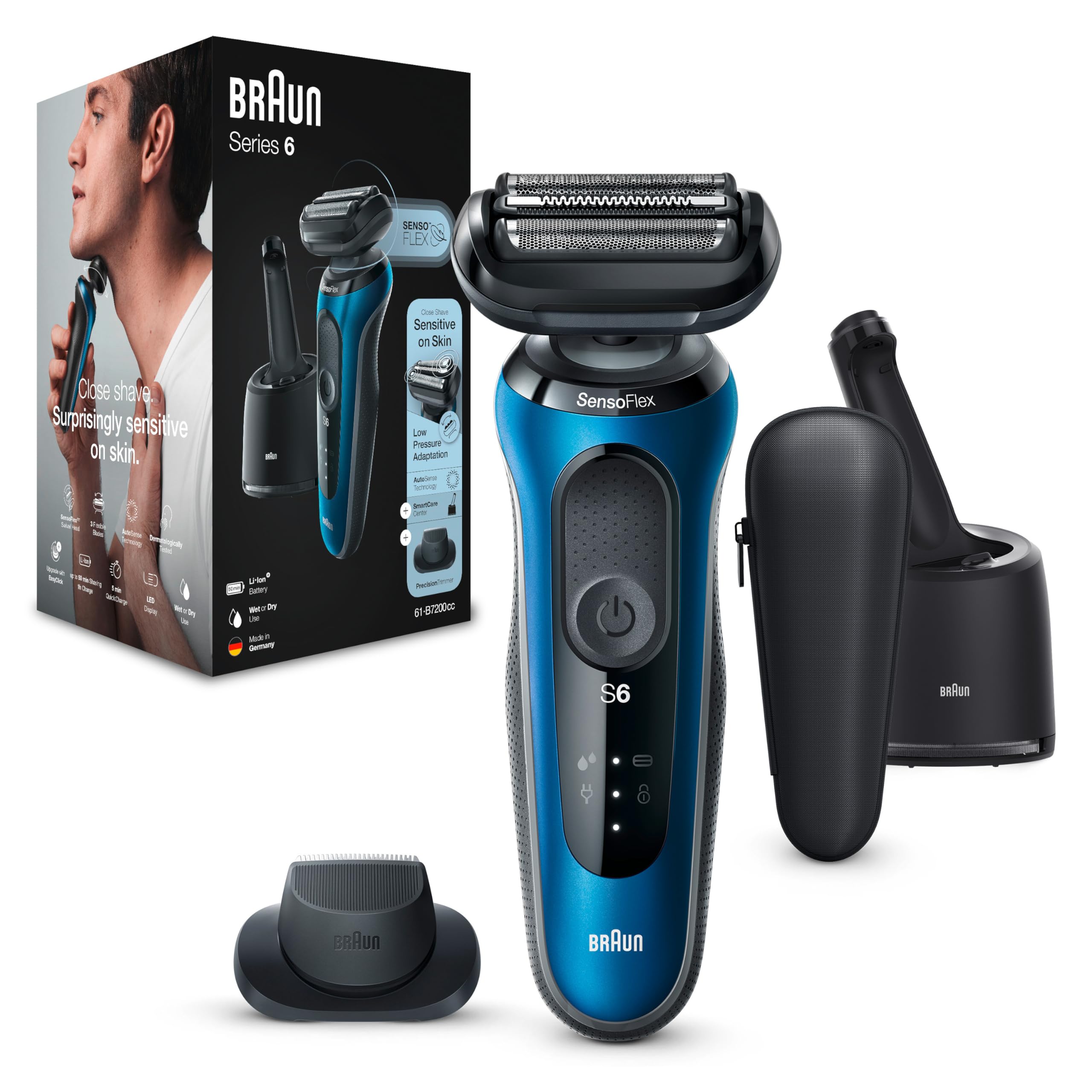 BRAUN SERIES 6 61-B7200CC MÁQUINA DE AFEITAR DE LÁMINAS RECORTADORA NEGRO, AZUL