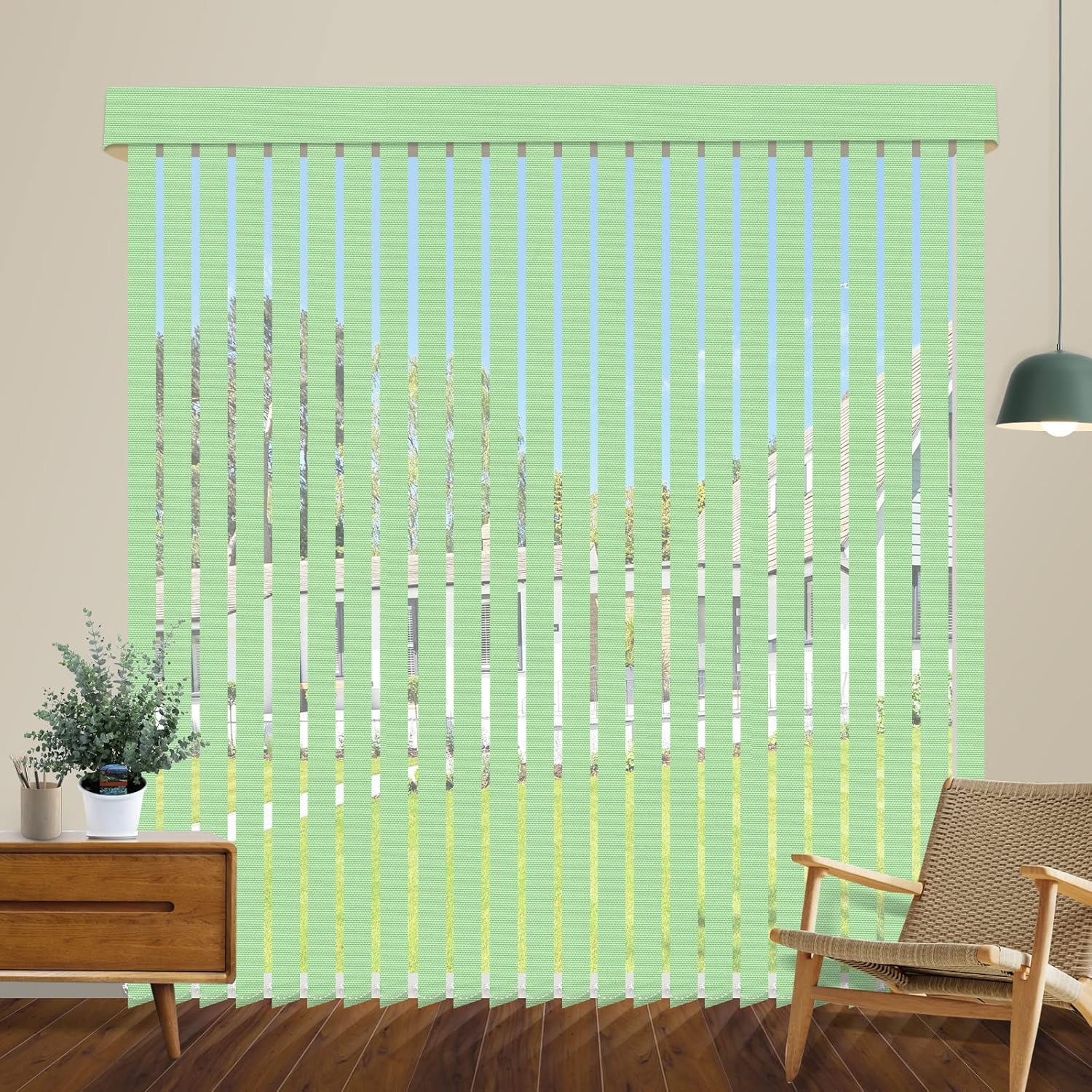 Cordless Blackout Vertical Blinds, Apple Green Custom 3.5 Inches Slat Fabric Window