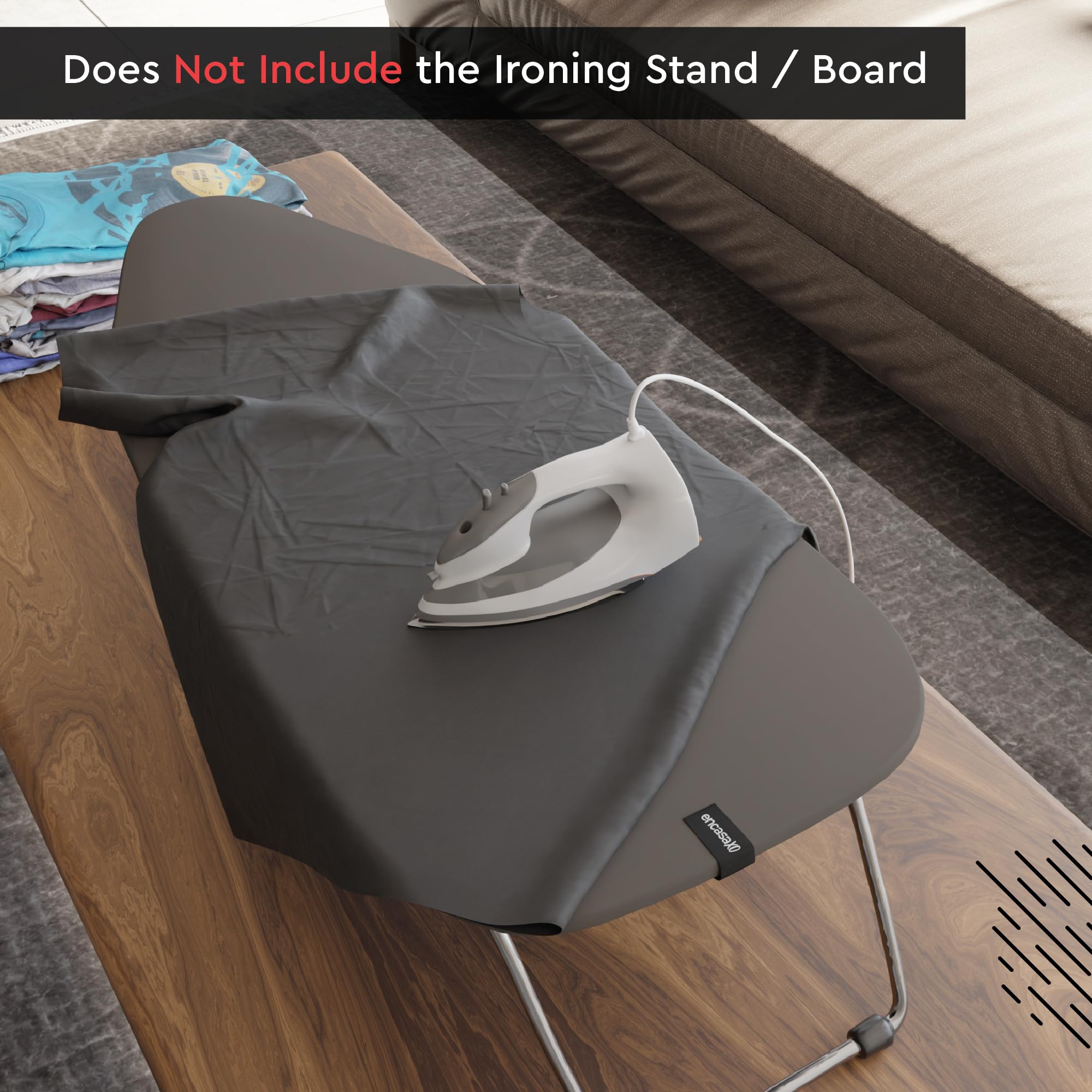 Encasa Ironing Board Covers (up to 114 x 35 cm) Elastic Tightening with Thick 4 mm Felt Padding, Easy Fit, Scorch Resistant, Plain Colors- Grey — view 64