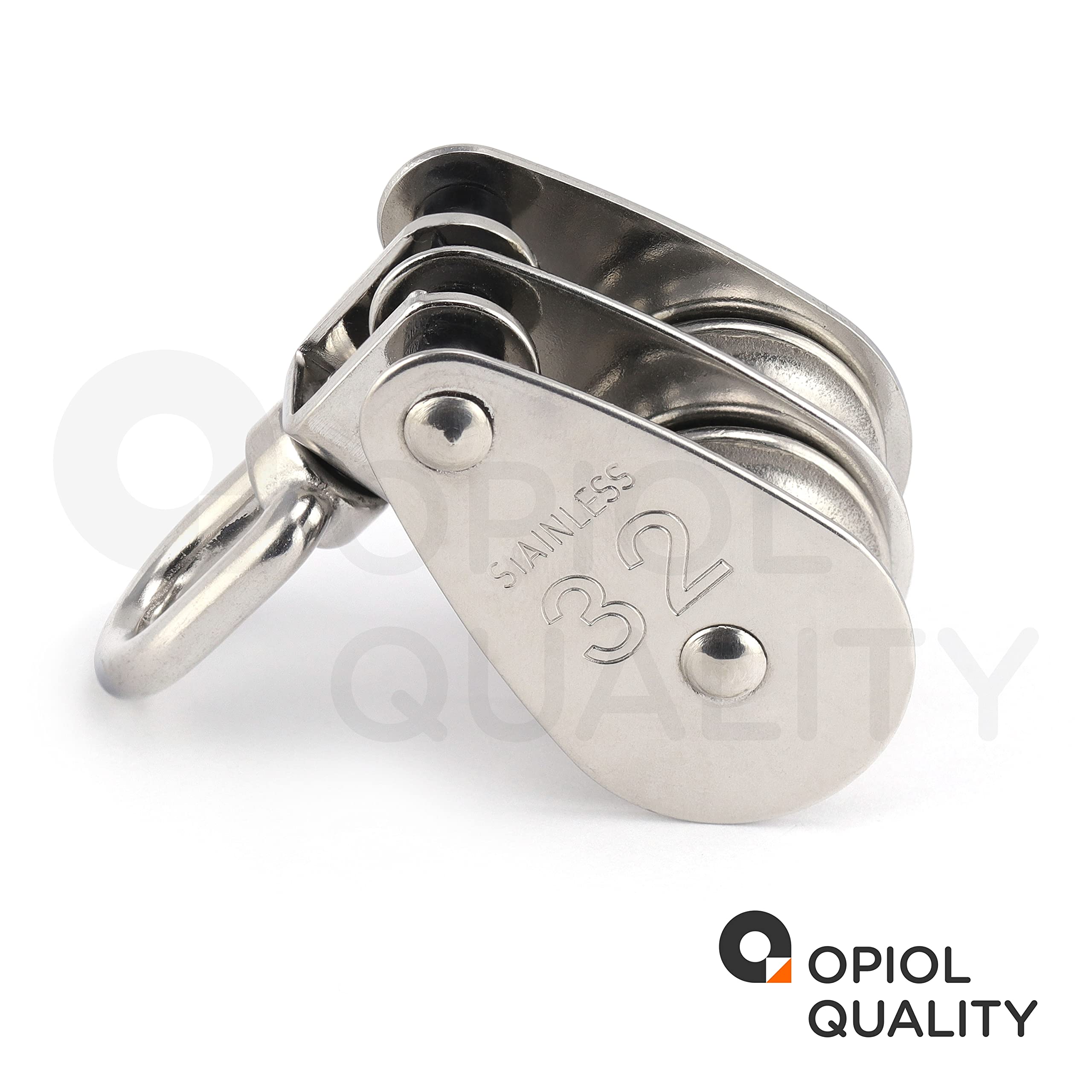 Doppelblock mit Edelstahlrolle 35 mm aus Edelstahl A2 V2A (4 Stück) Block Umlenkrolle Blockseilrolle Seilrolle Doppelt Riemenscheibe Doppel-Flaschenzug Doppelwirbel Flaschenzug