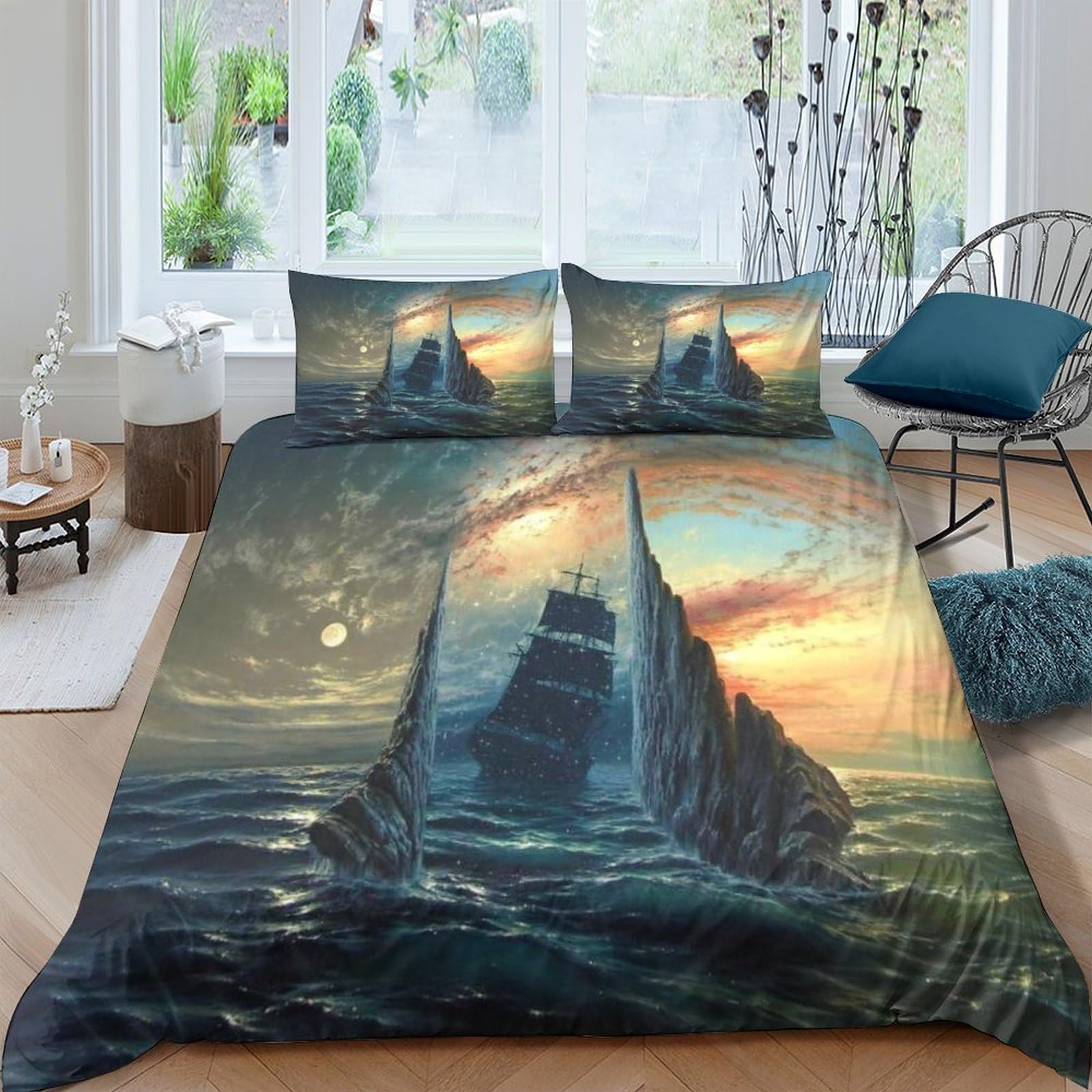 Housse de couette King anti-plis en polyester 220x240 avec taies d'oreiller douillettes