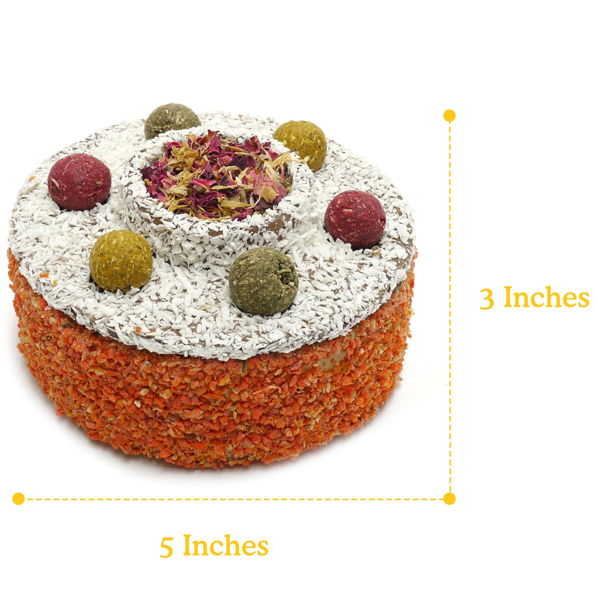 Rosewood Naturals: torta celebrativa – Confezione da 4 – 3 x 5 dessert di carota, snack di compleanno per piccoli animali, mix di erbe nascoste sotto il coperchio, ricompensa per conigli e animali