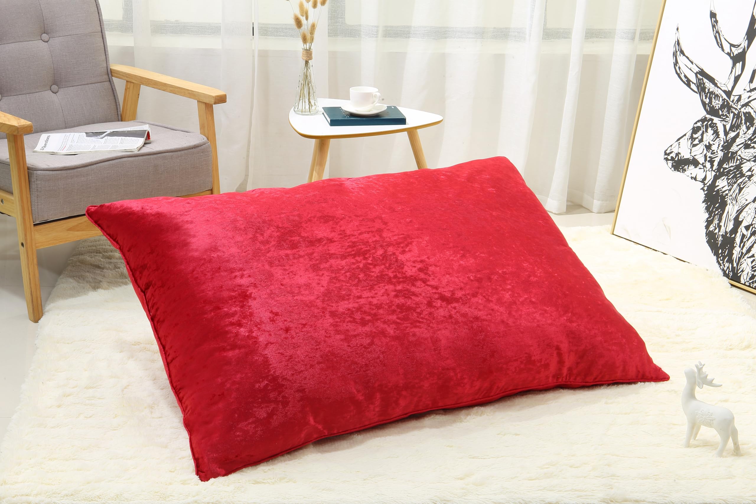 Plain Super Soft Crushed Velvet Filled Cushions for Sofa Bed Living Room Bedroom Home Couch Decorative Cushions Pillows Invisible Zipper with Removable Inner Pad (Red, 80x120cm)