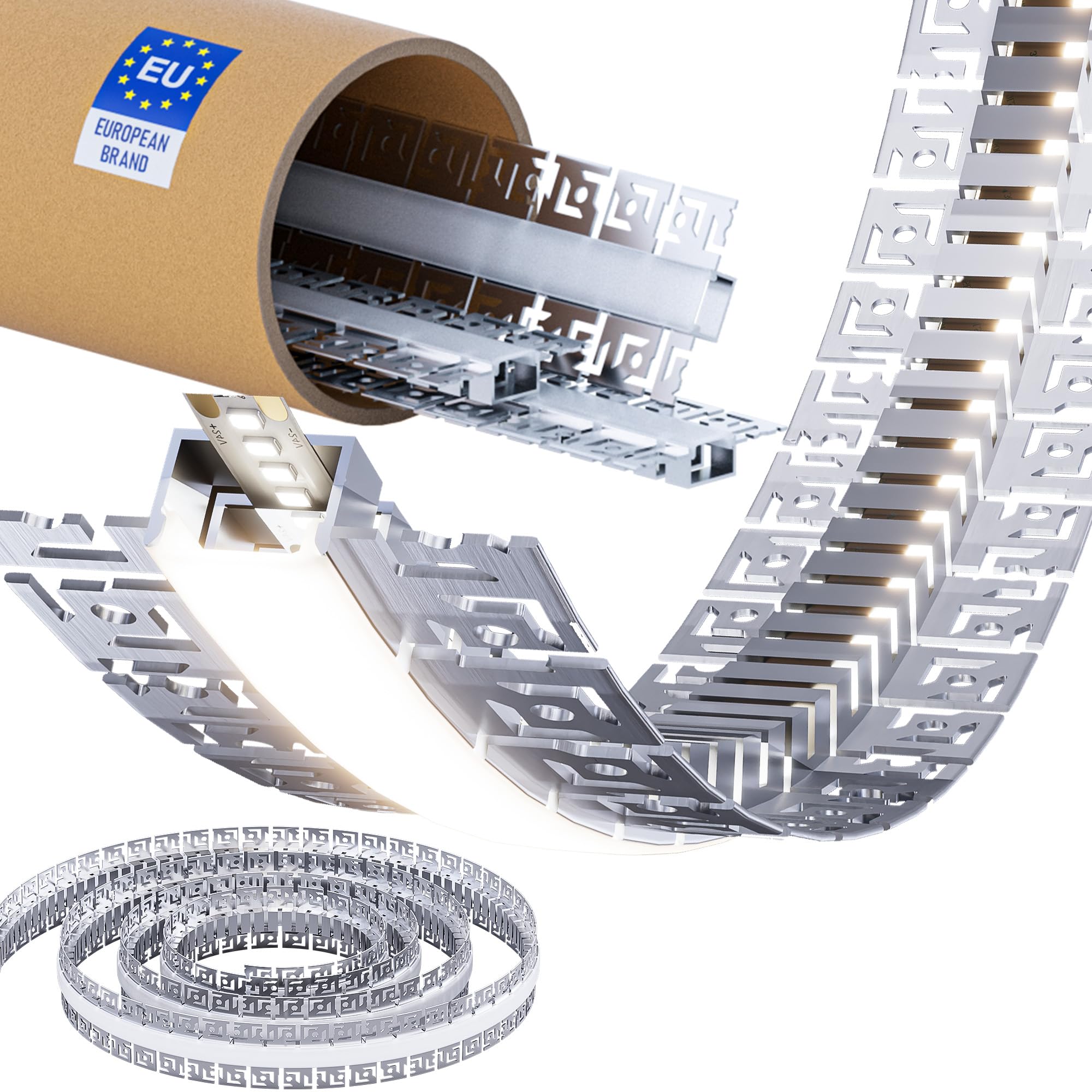 Shine Plus Profilo LED flessibile per controsoffitti 2m, guida LED curva per strisce LED, flessibile per costruzioni a volta e decorazioni murali (FS61_2m, 20 pezzi)
