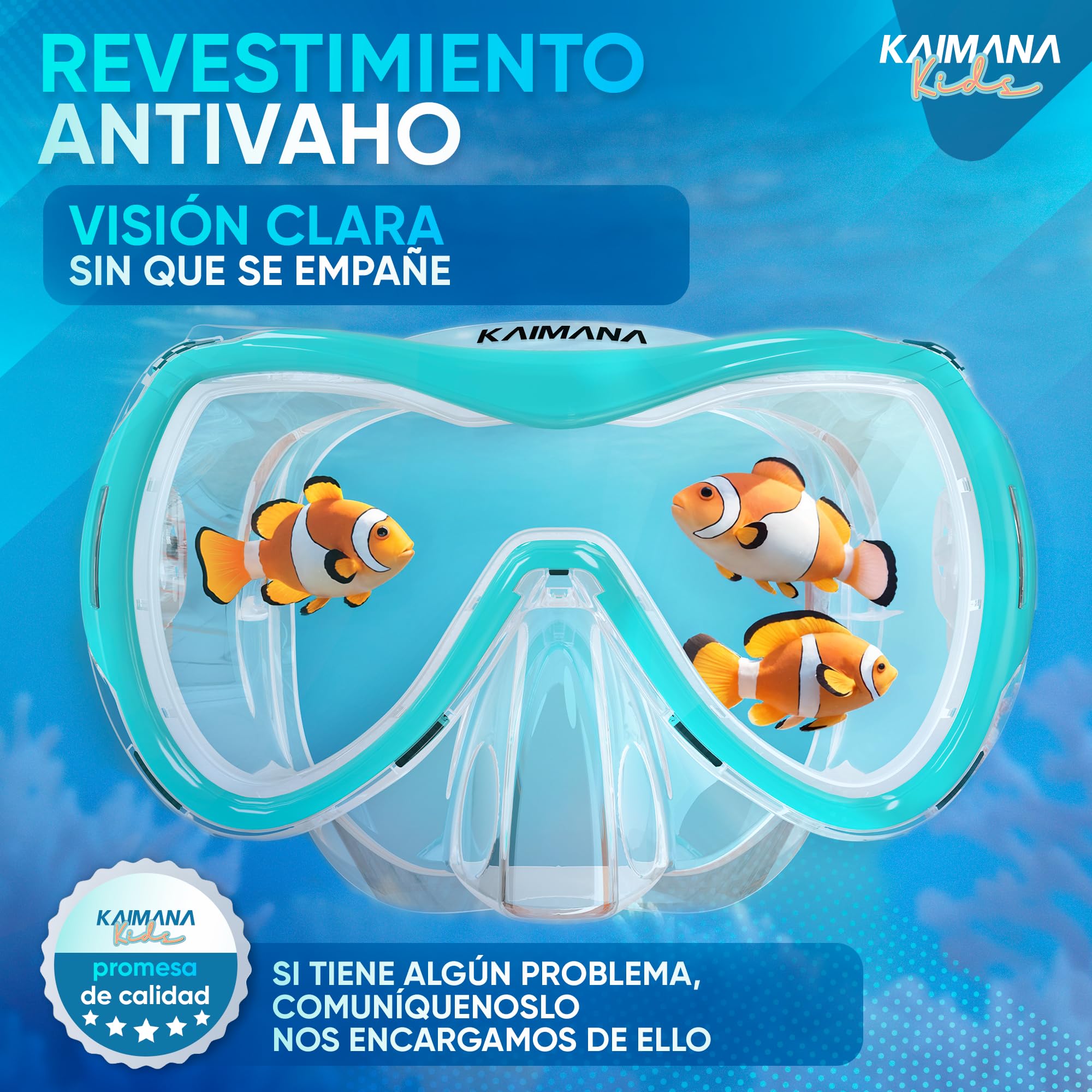 KAIMANA® SeaExplorer Gafas Snorkel Niño y Tubo + Bolsa – Set Snorkel Niño 3-10 Años – Gafas de Buceo con Tubo y Cinta Textil – Gafas de Bucear con Nariz y Máscara Buceo Niño 4 años