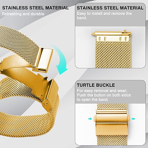 Miniatura 3 de Stainless Steel Mesh Watch Band for Mens Women, Quick Release Mesh Watch Straps 18mm 20mm 22mm 24mm 22mm Gold