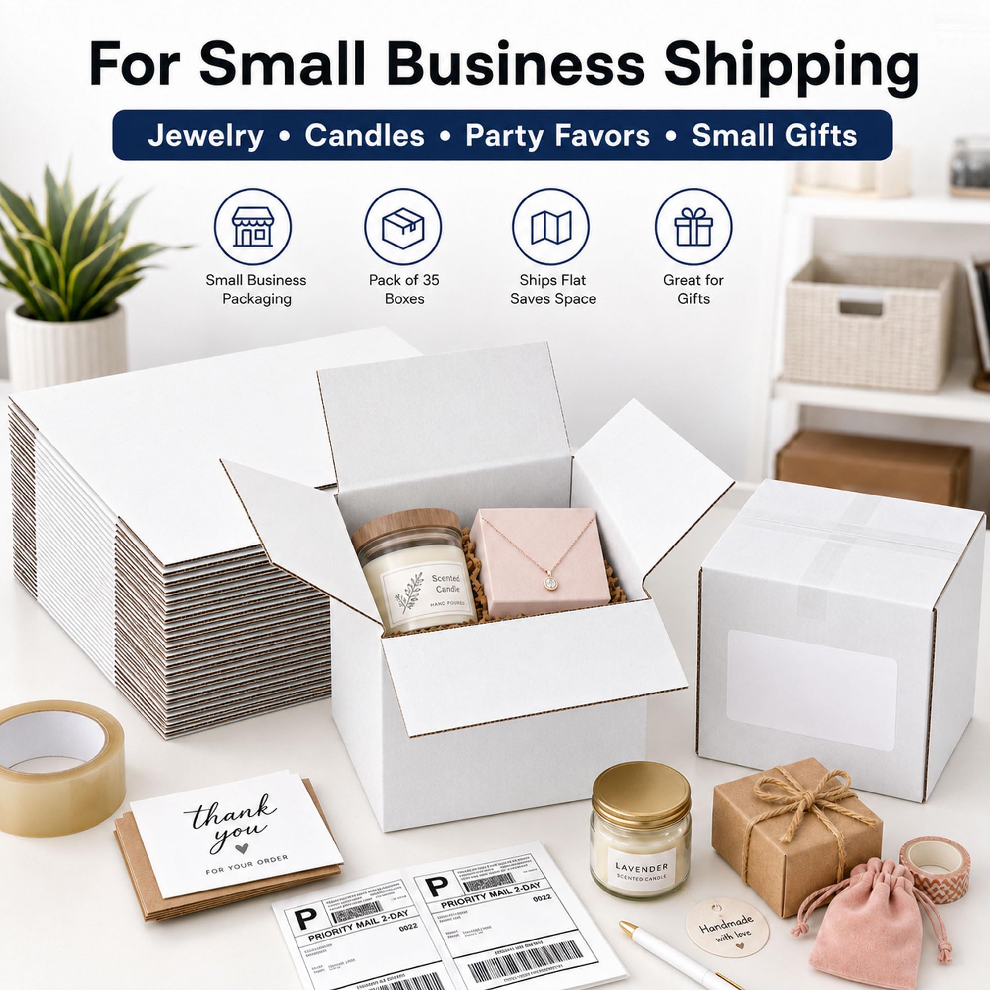 Scatole per spedizioni bianche – Scatole in cartone ondulato da 12,7 x 12,7 x 12,7 cm (confezione da 25), resistenti e riciclabili per piccole imprese, e-commerce, posta e imballaggio