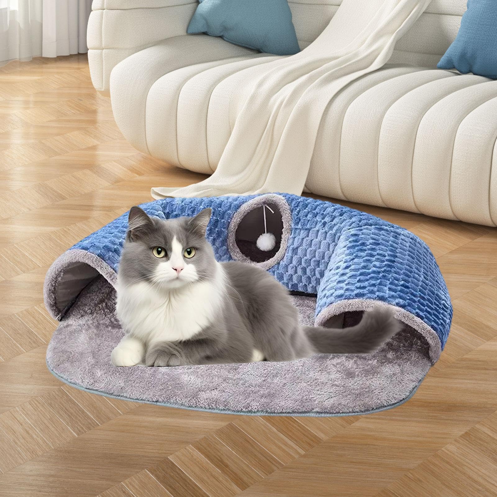 Sharplace Tunnel per Gatti con Tappeto E Spazio di Gioco per Animali, Blue L