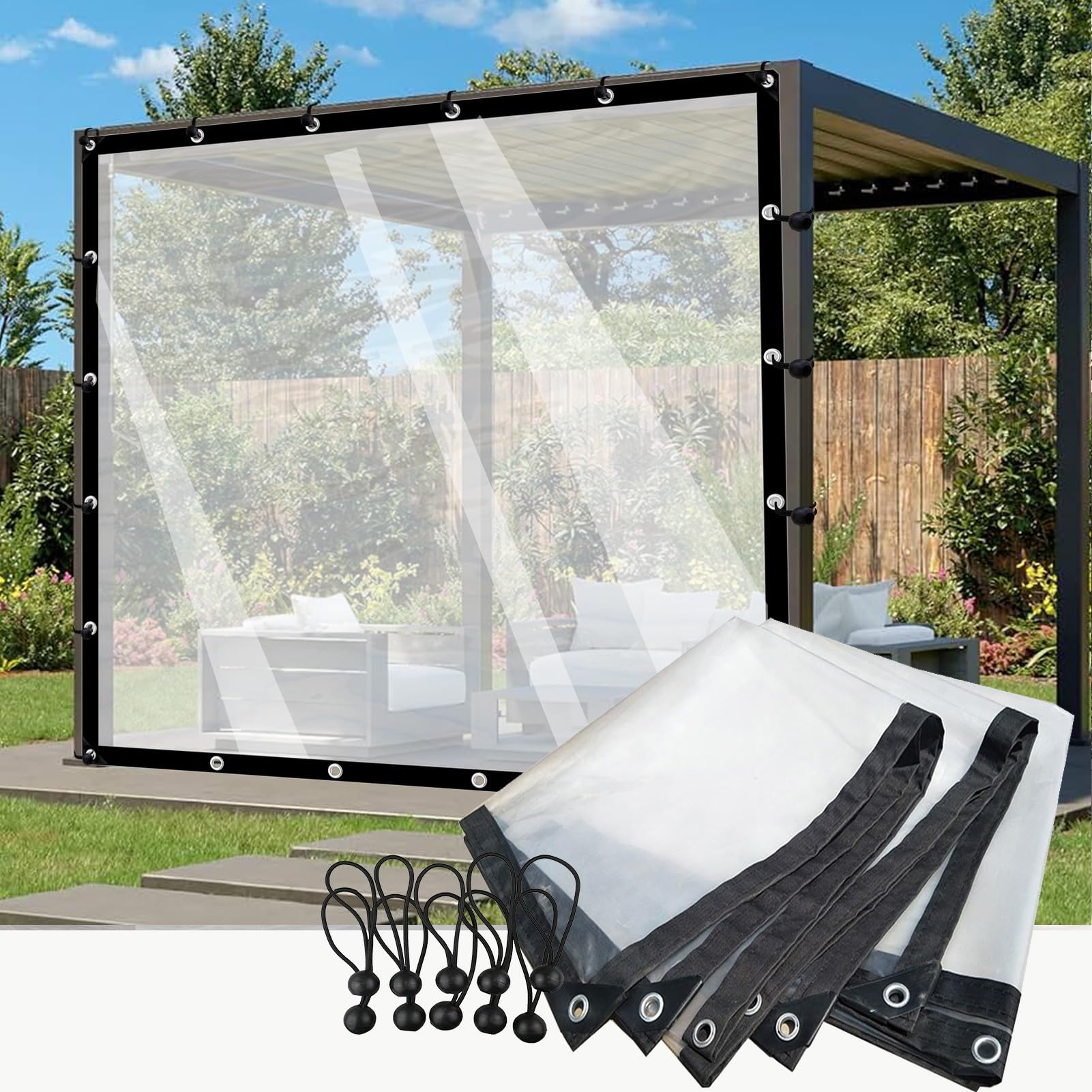 YHKJLYH Outdoor Clear Tarp Curtain with Eyelets Waterproof Curtains Heavy Duty PVC Tarpaulin Panel for Pergola, Porch, Gazebo, Customizable (Color : Clear, Size : 5x5.5.0m)