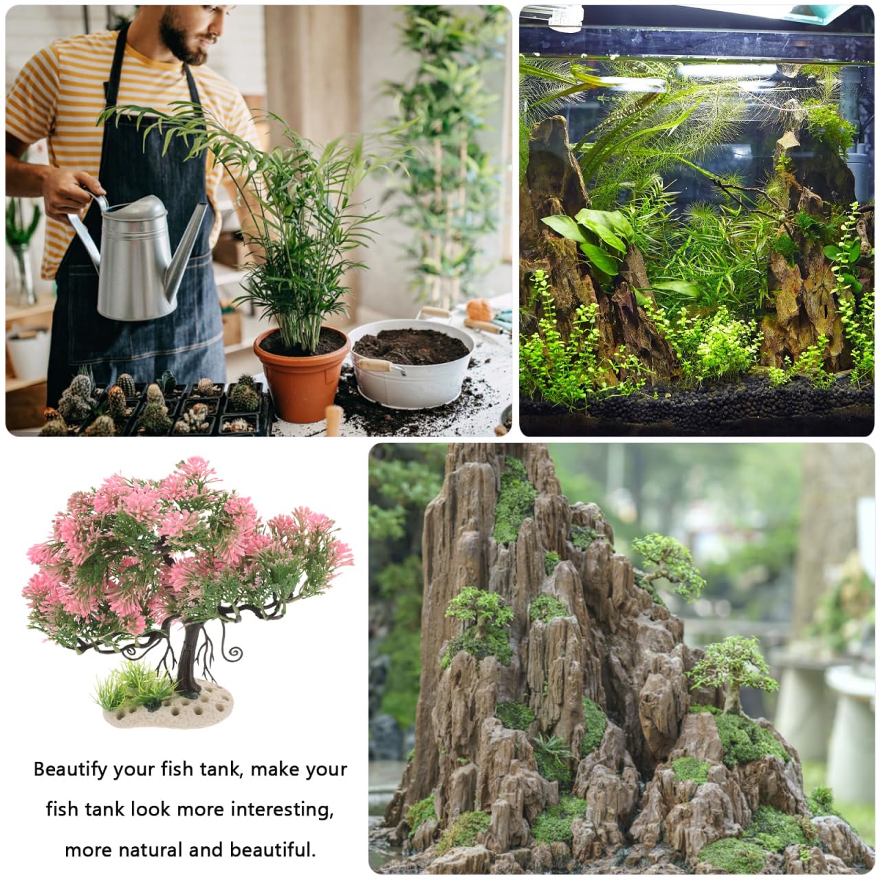 NOLITOY Plantes décoratives pour aquarium - Plantes artificielles en plastique pour poissons Betta - Rose