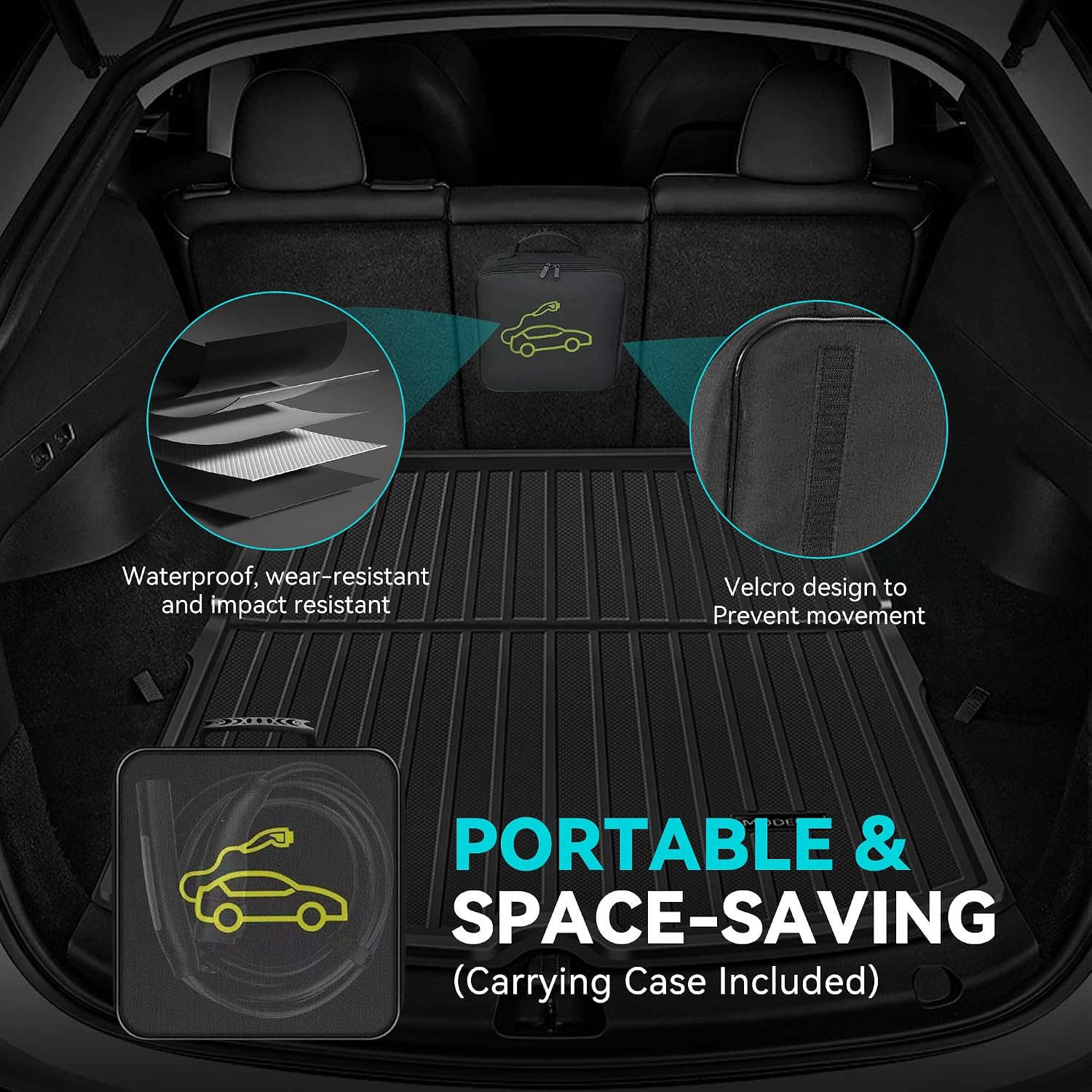 Carrying case stowed flat in the trunk