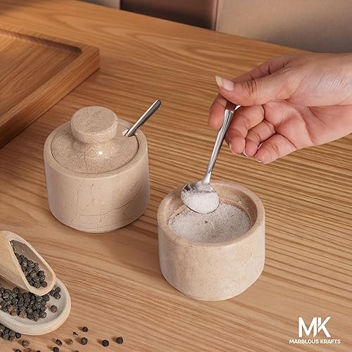 Miniatura 6 de MARBLOUS KRAFTS Bodega de sal de mármol Verona de 3 pulgadas para encimera de cocina, juego ideal de 2 recipientes de almacenamiento de café, tarros