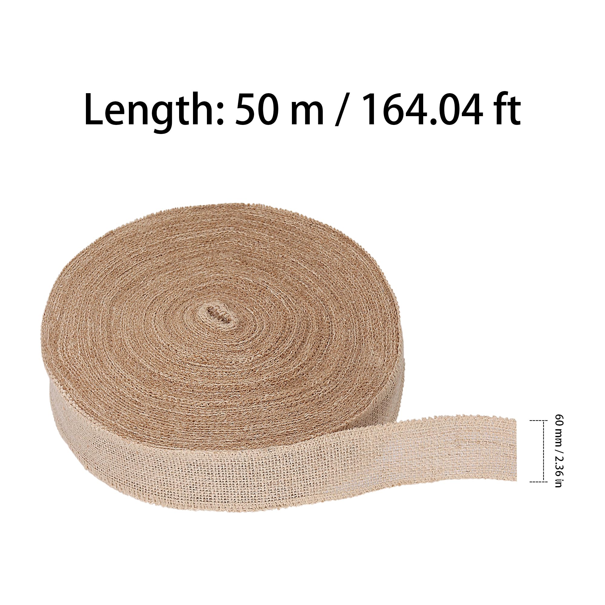 6cm x 50m Juteband, Burlap Band Natur, Braun Sackleinen Band für Geschenke, Hochzeit und Handwerk