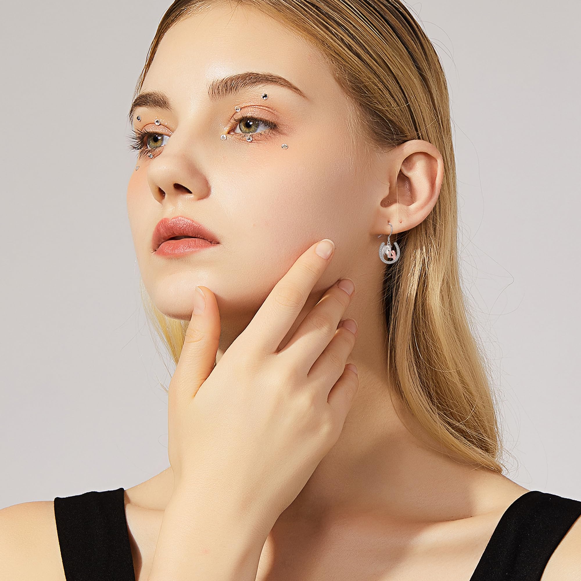 Hufeisen Ohrringe 925 Sterling Silber Pferde Ohrhänger Pferde Schmuck Geschenke für Damen Mädchen Pferdeliebhaber