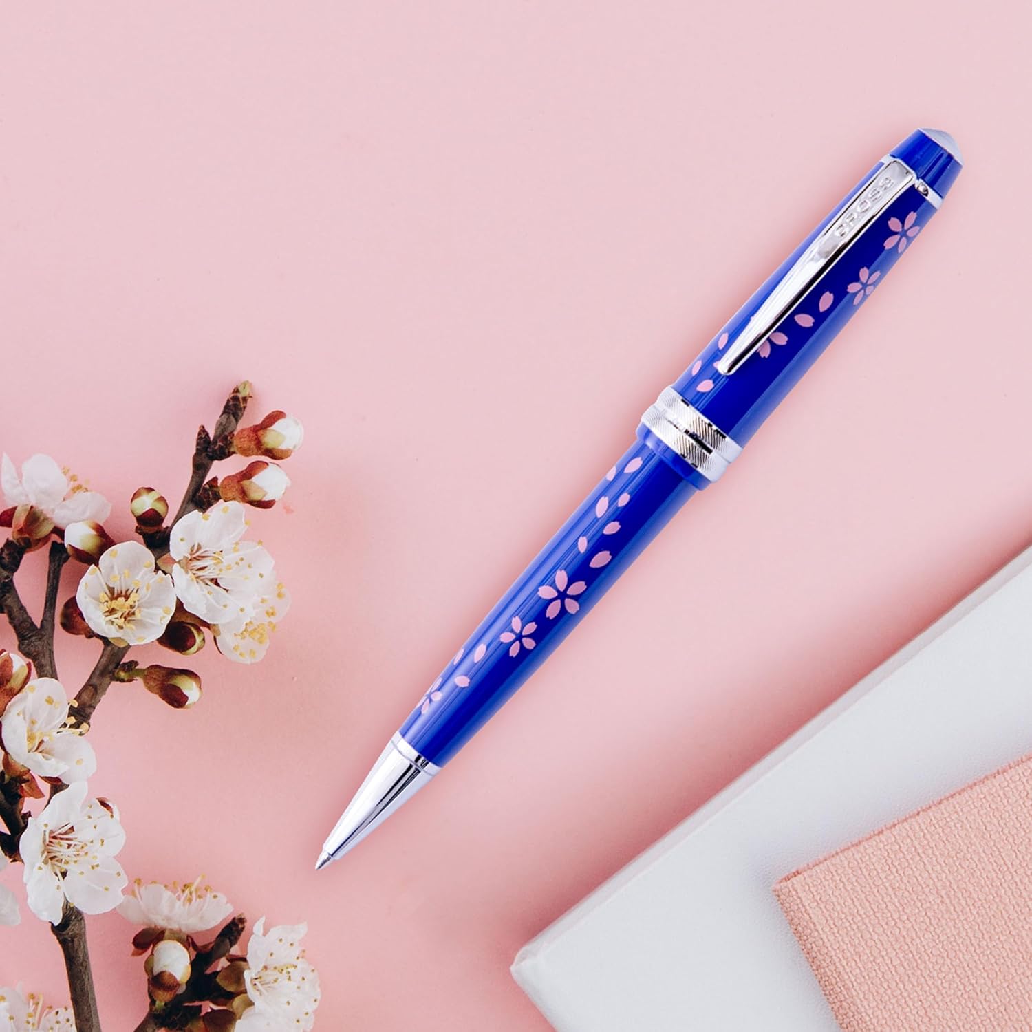 Cross Bailey Light Cherry Blossom Glossy Blue Resin with Polished Chrome Appointments Ballpoint Pen