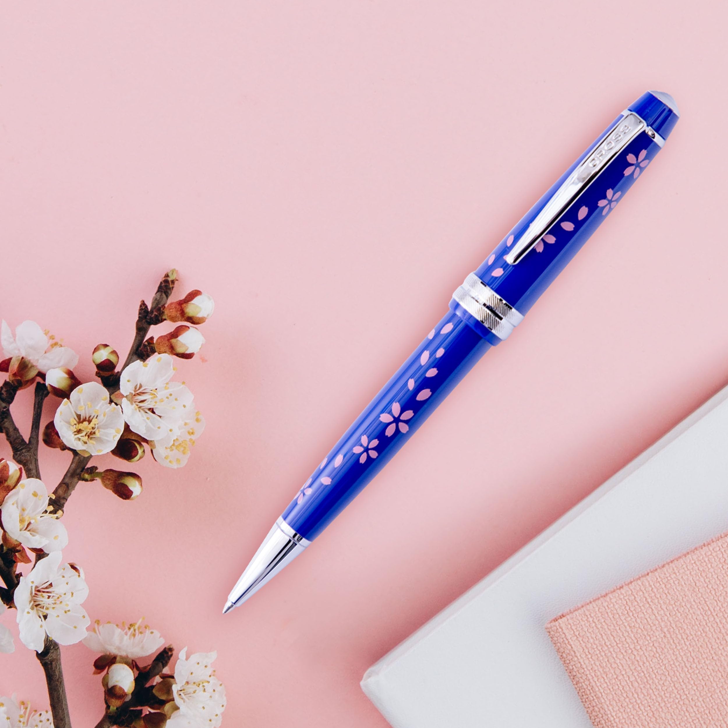 Cross Bailey Light Cherry Blossom - Bolígrafo de resina azul brillante con cromo pulido