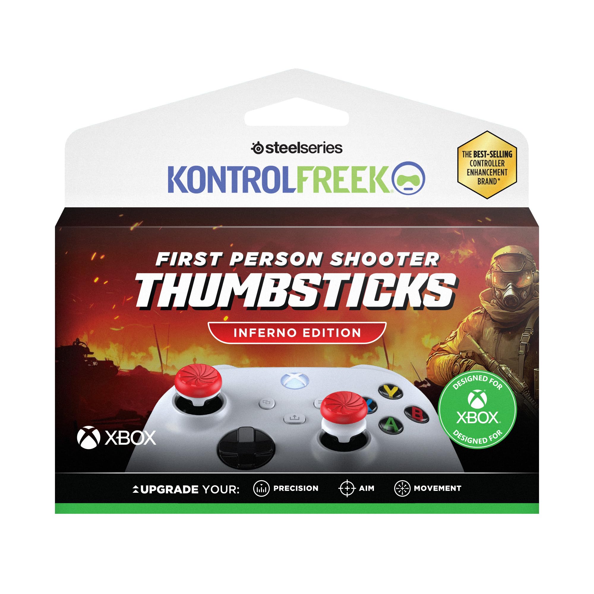 KontrolFreek FPS Freek Inferno Edition for Xbox One and Xbox Series X Controller | Performance Thumbsticks | 2 High-Rise Concave | Red